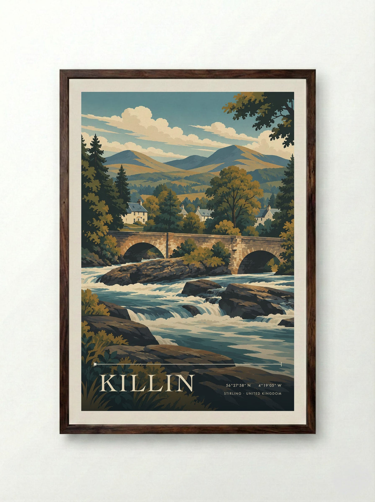 Killin, Stirling | Travel Poster - Framed Print Dark Wood