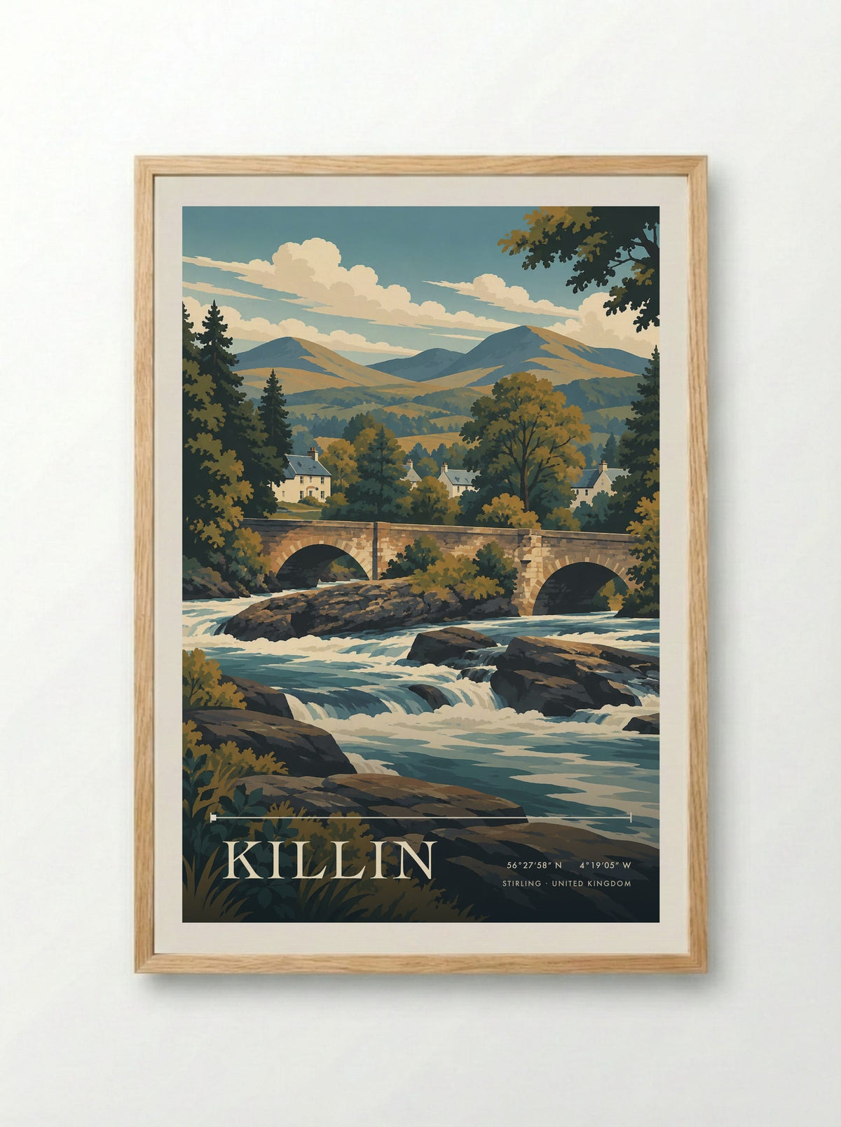 Killin, Stirling | Travel Poster - Framed Print Wood