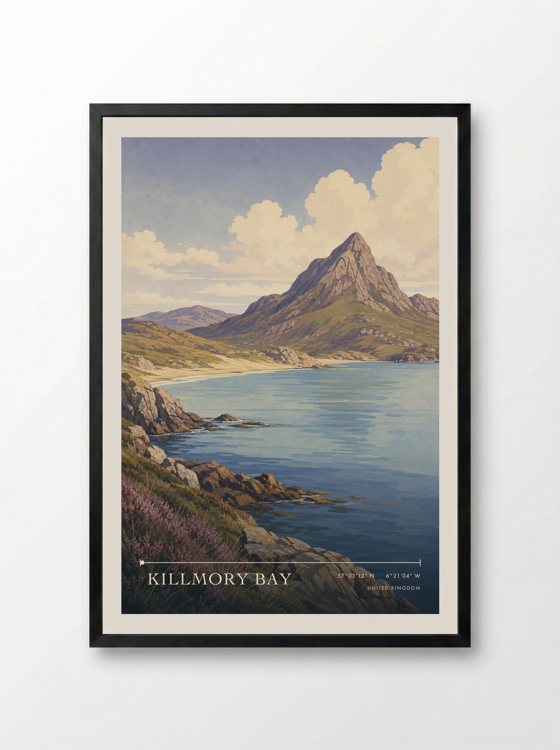 Killmory Bay United Kingdom Travel Poster - Framed Print Black