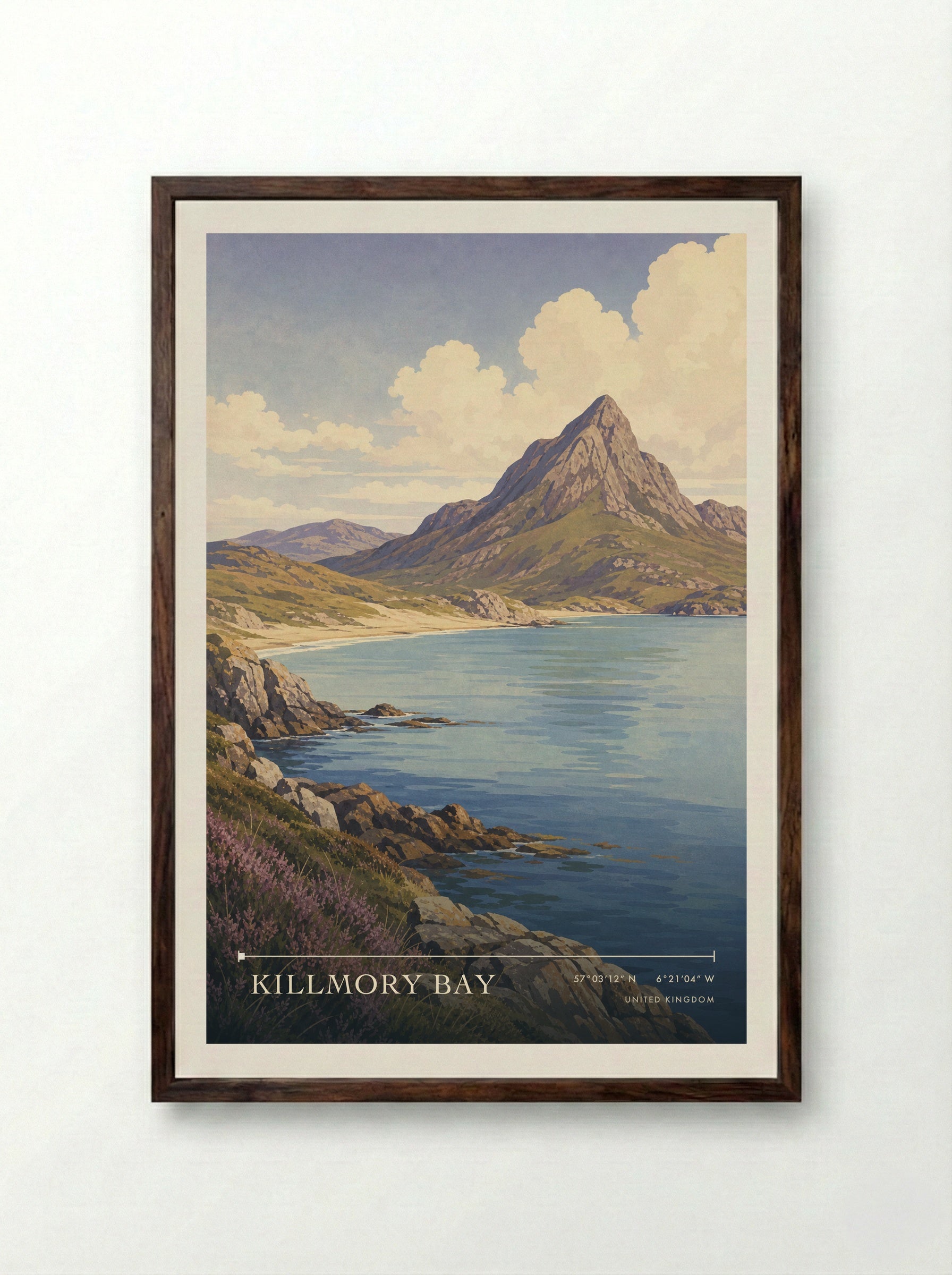 Killmory Bay United Kingdom Travel Poster - Framed Print Dark Wood