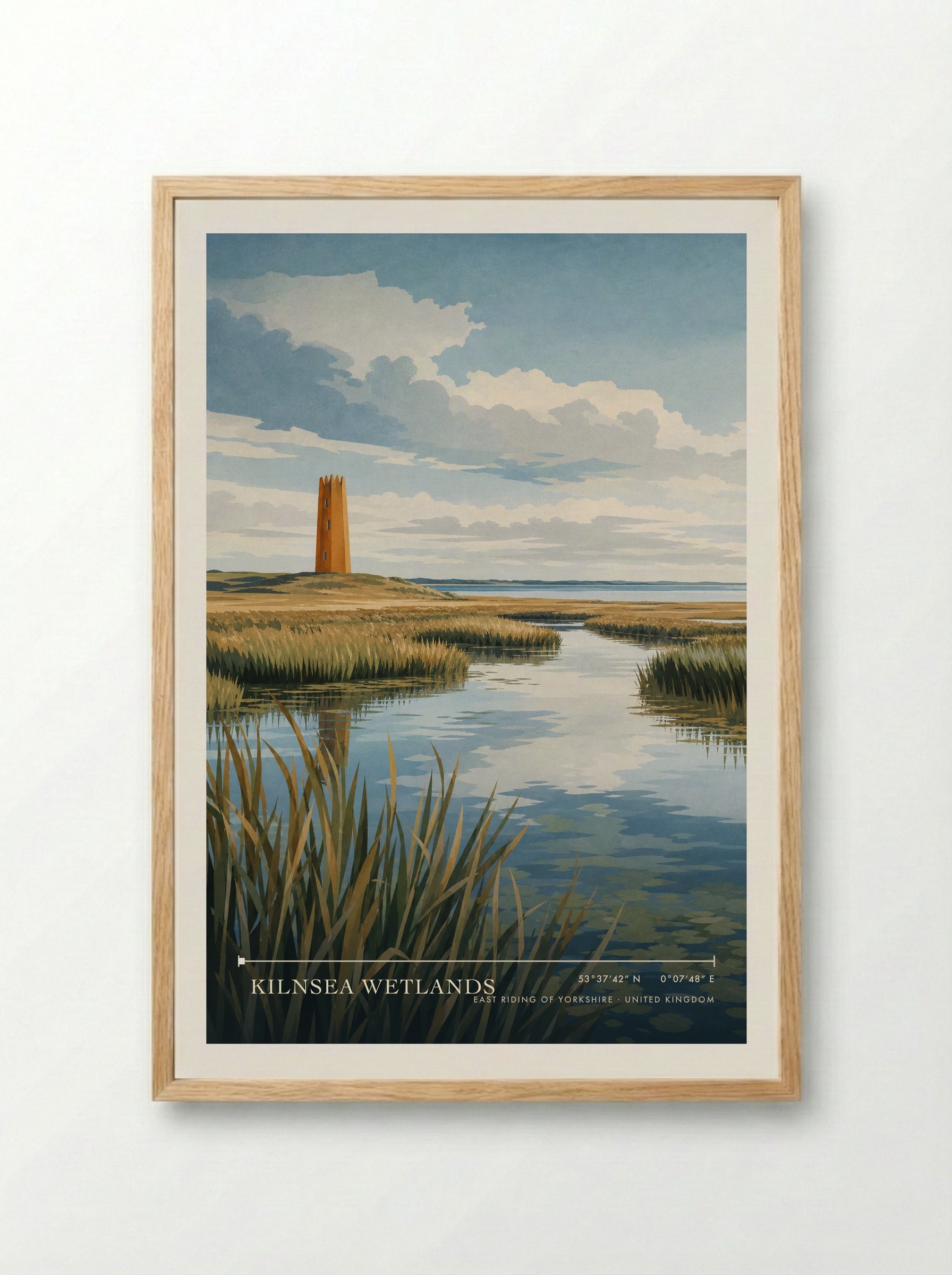 Kilnsea Wetlands East Riding of Yorkshire United Kingdom Travel Poster - Framed Print Wood