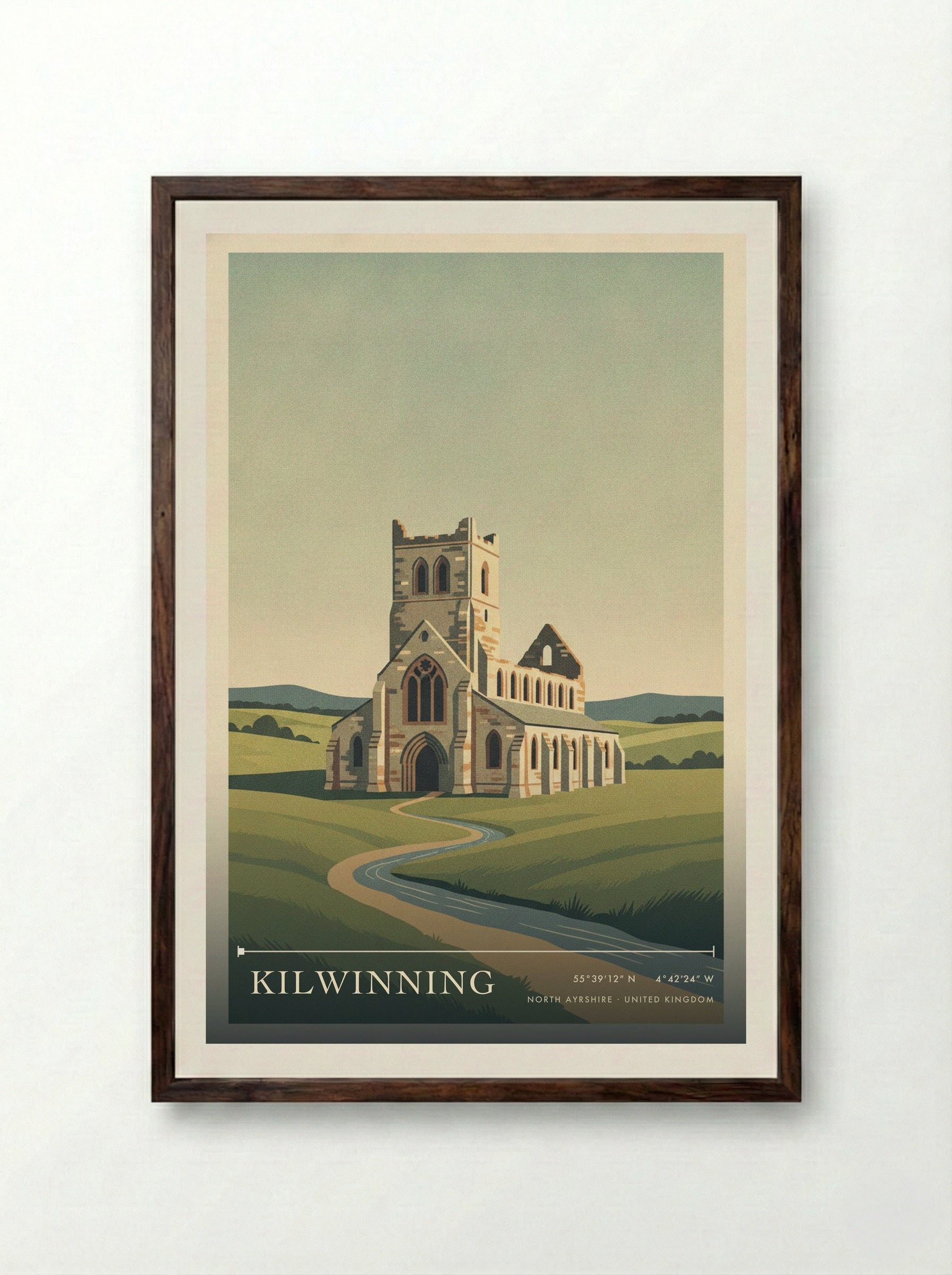 Kilwinning North Ayrshire United Kingdom Travel Poster - Framed Print Dark Wood