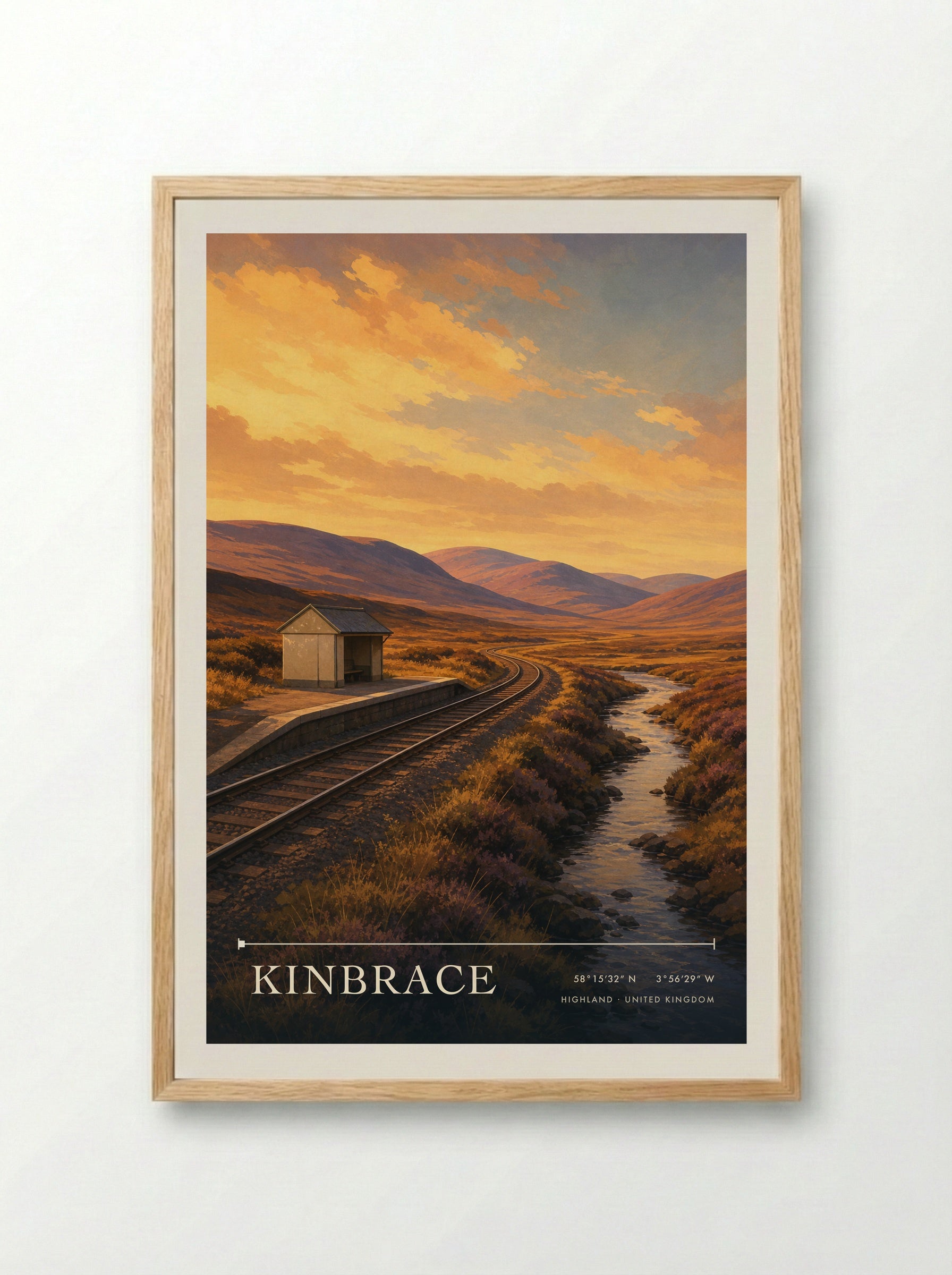 Kinbrace Highland United Kingdom Travel Poster - Framed Print Wood
