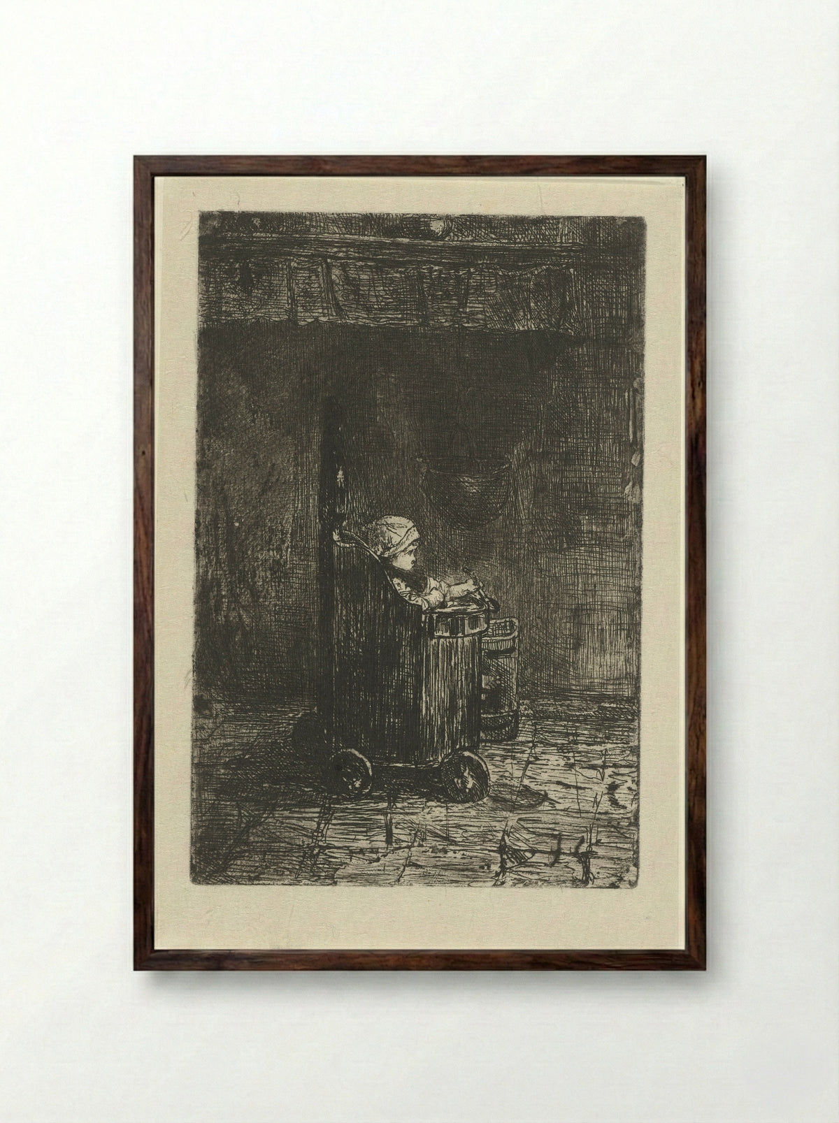 Kind in de kinderstoel - Jozef Israëls - Framed Print Dark Wood