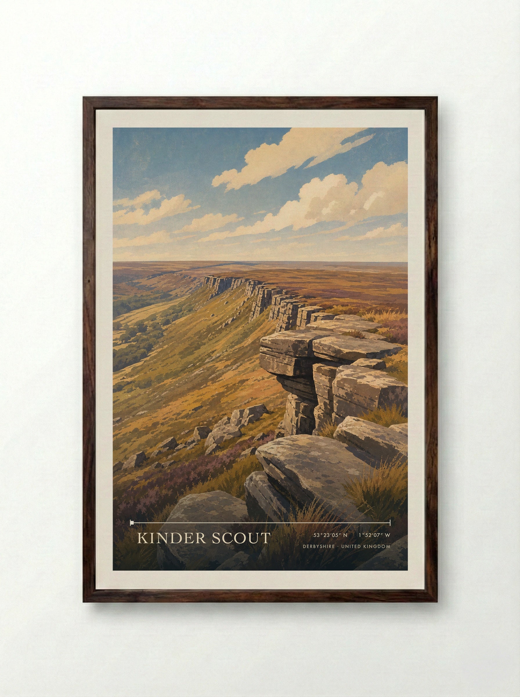 Kinder Scout Derbyshire United Kingdom Travel Poster - Framed Print Dark Wood