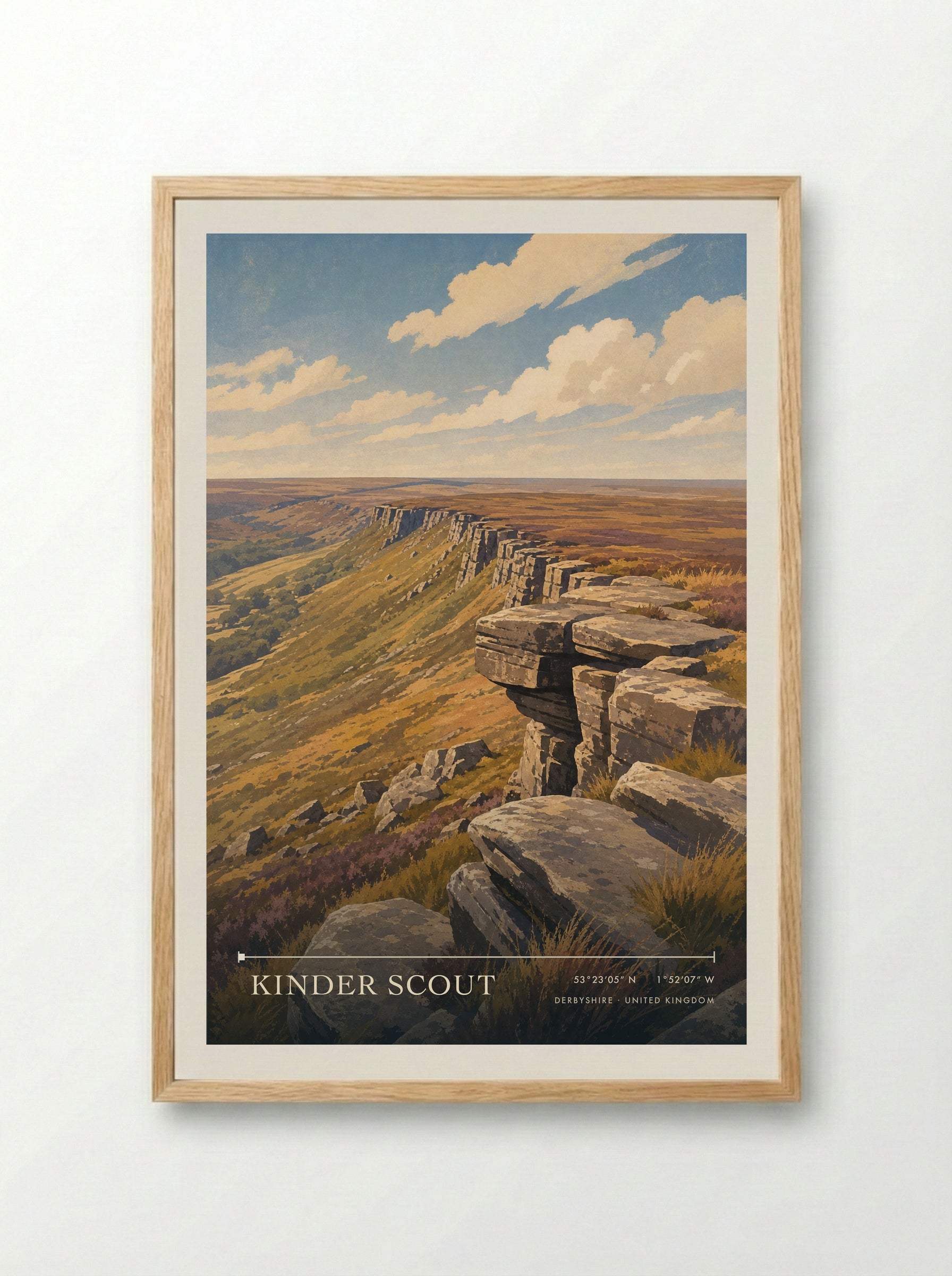 Kinder Scout Derbyshire United Kingdom Travel Poster - Framed Print Wood