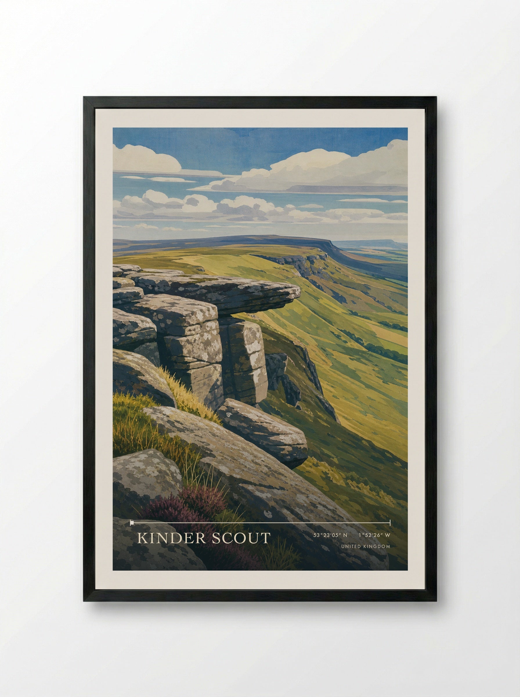 Kinder Scout United Kingdom Travel Poster - Framed Print Black
