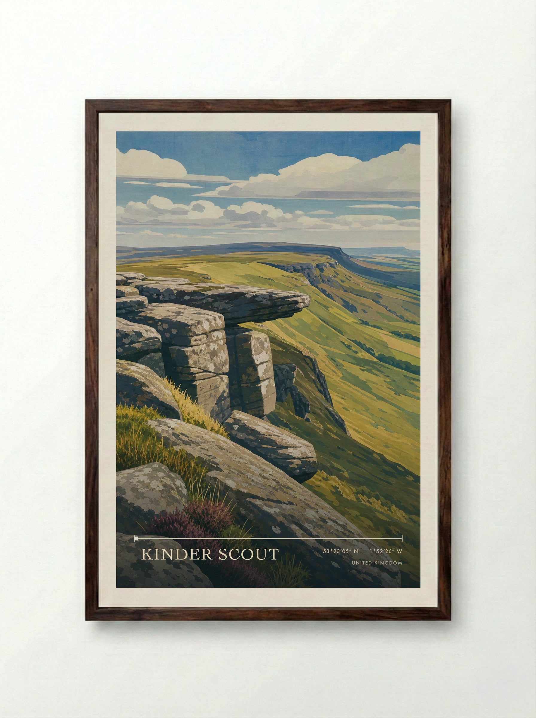 Kinder Scout United Kingdom Travel Poster - Framed Print Dark Wood