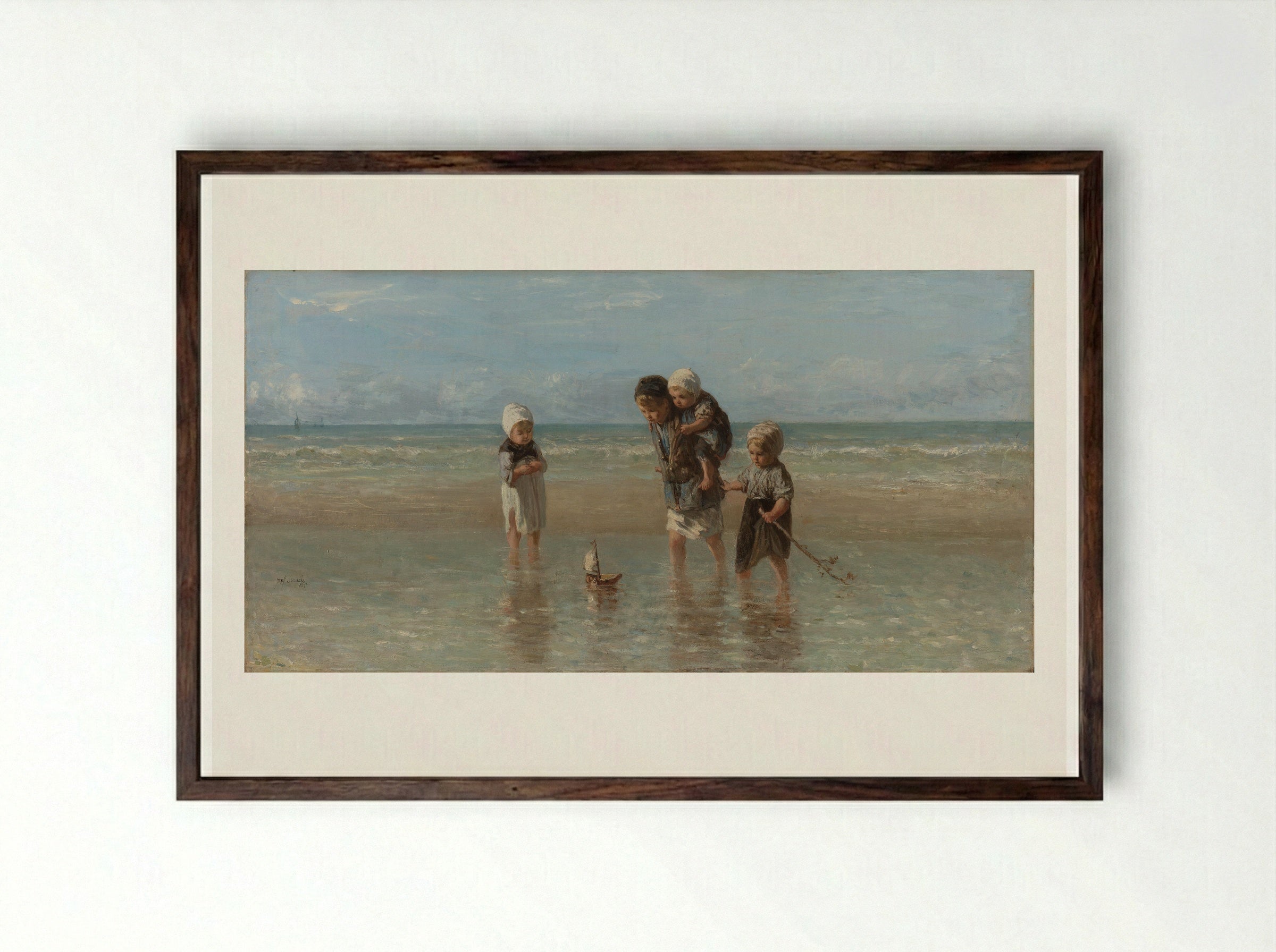 Kinderen der zee - Jozef Israëls - Framed Print Dark Wood
