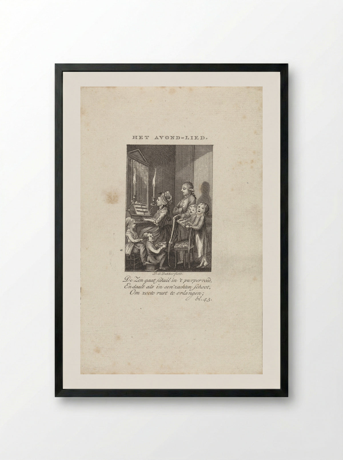 Kinderen met hun vader en moeder zingen bij een orgel - B. de Bakker - Framed Print Black