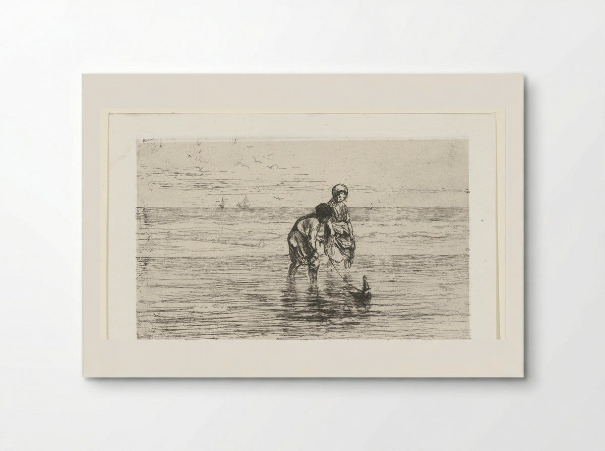 Kinderen spelend met een scheepje aan het strand - Jozef Israëls - Poster