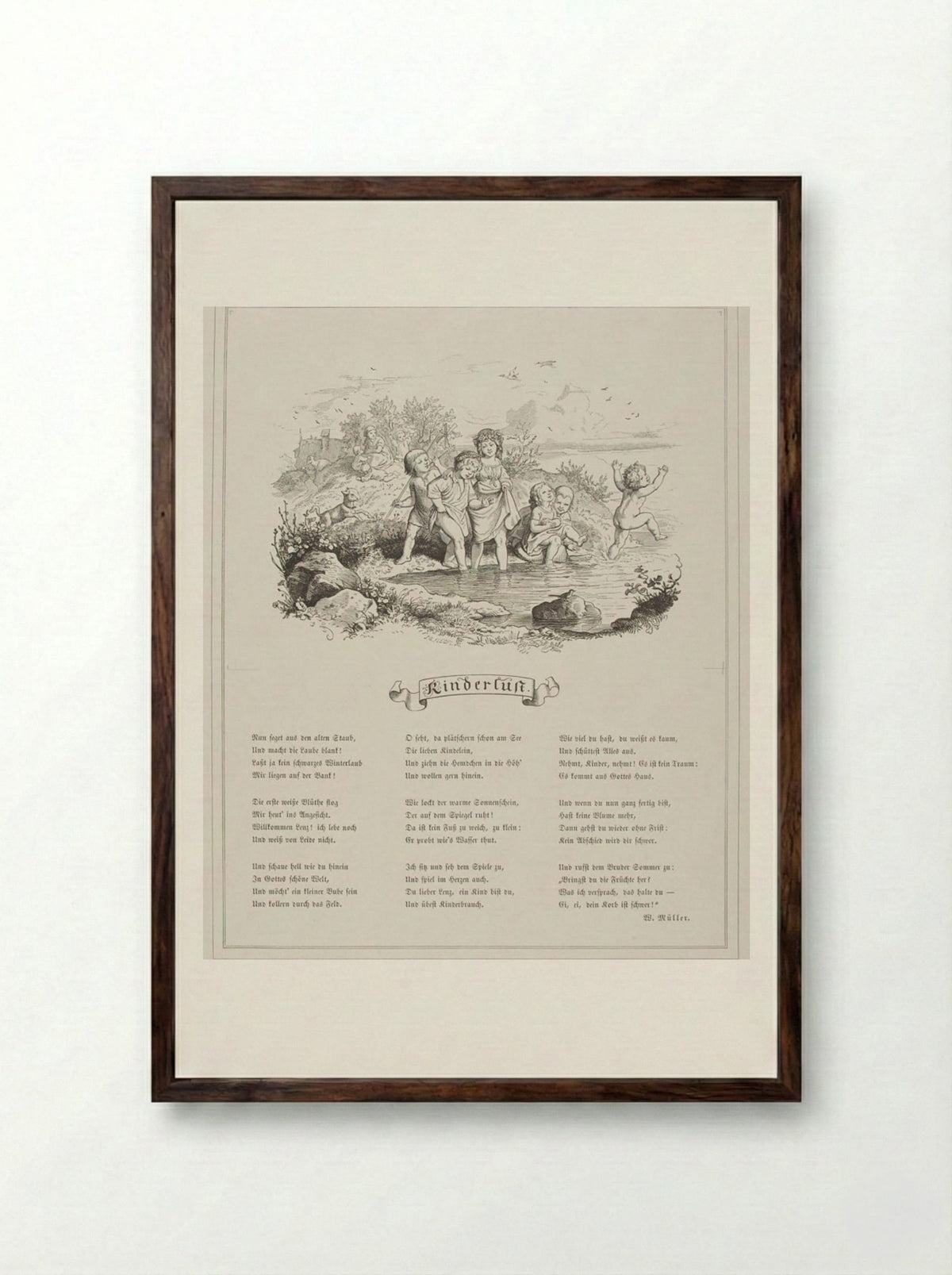Kinderlust (Childish Joy) - Adrian Ludwig Richter - Framed Print Dark Wood