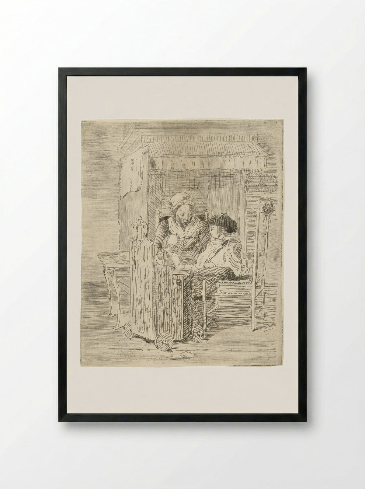 Kindermeid met twee kinderen - Louis Bernard Coclers - Framed Print Black