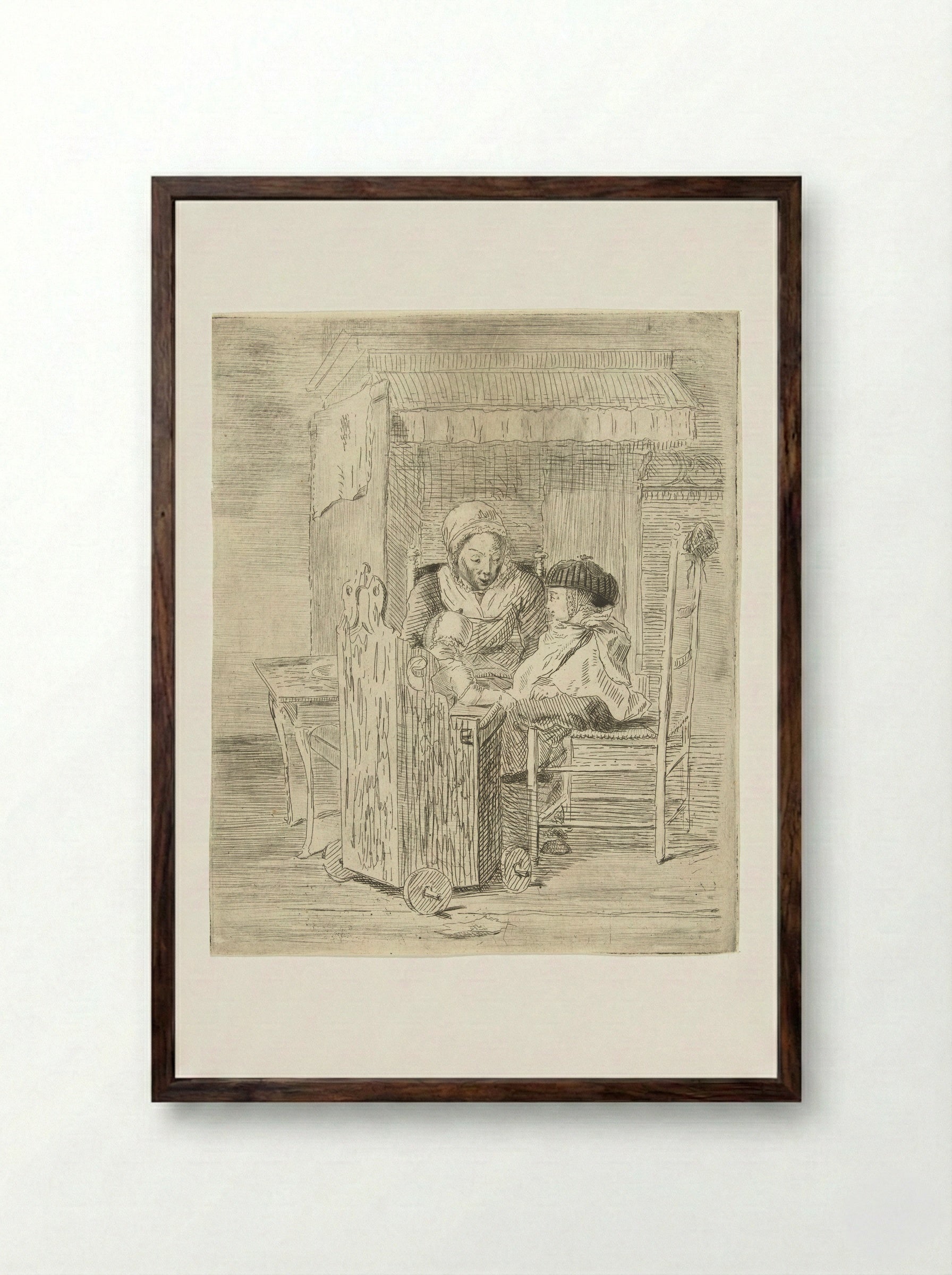 Kindermeid met twee kinderen - Louis Bernard Coclers - Framed Print Dark Wood
