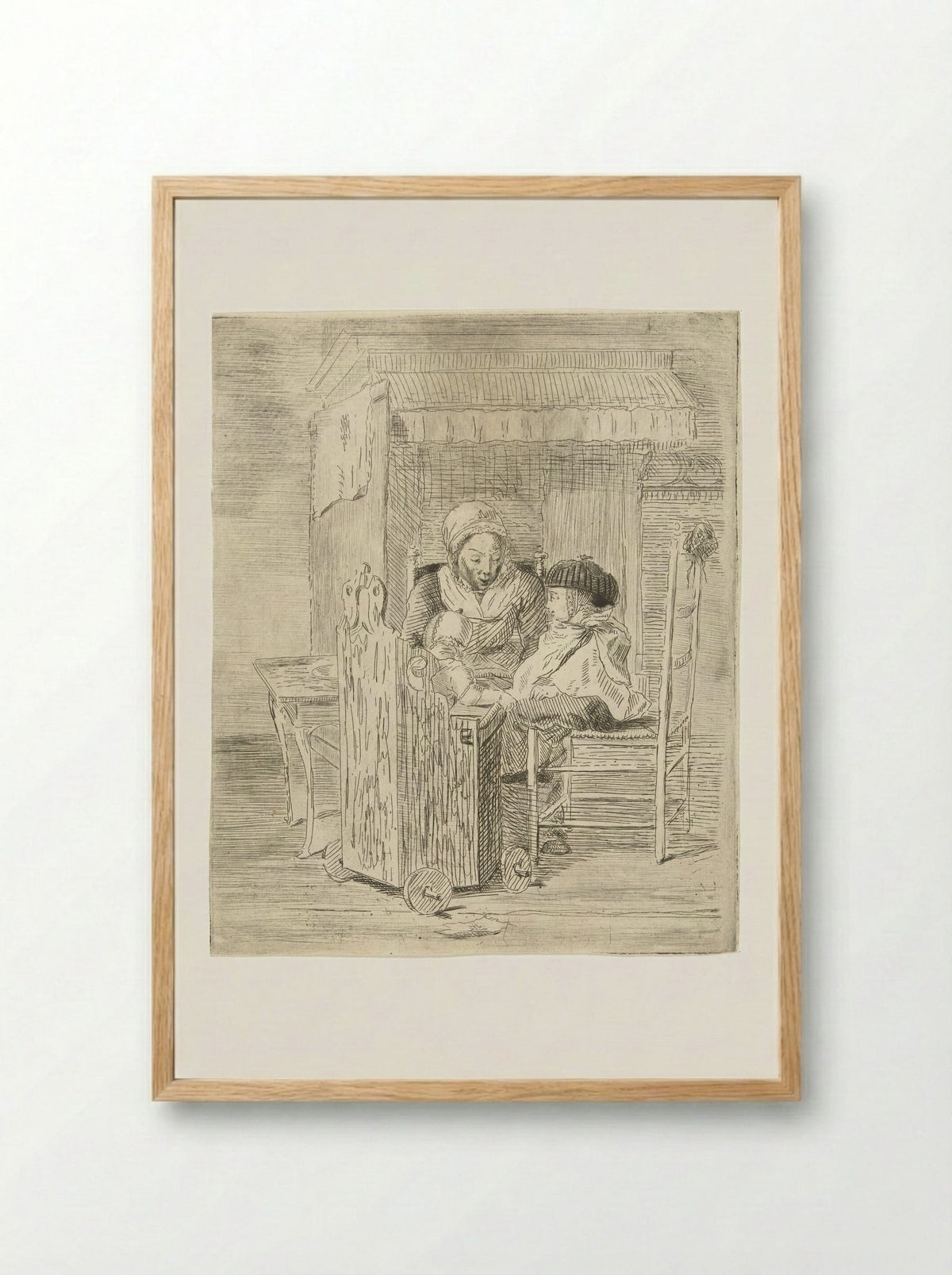Kindermeid met twee kinderen - Louis Bernard Coclers - Framed Print Wood