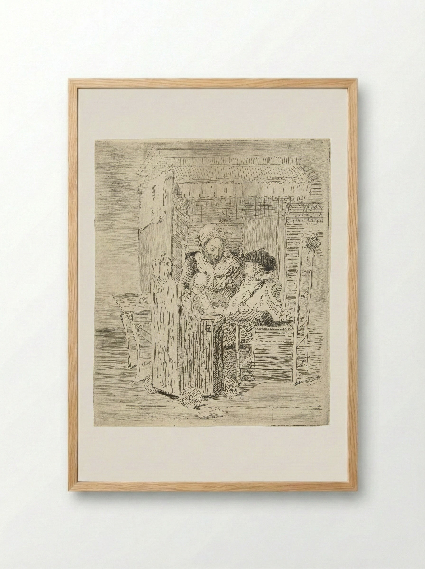 Kindermeid met twee kinderen - Louis Bernard Coclers - Framed Print Wood