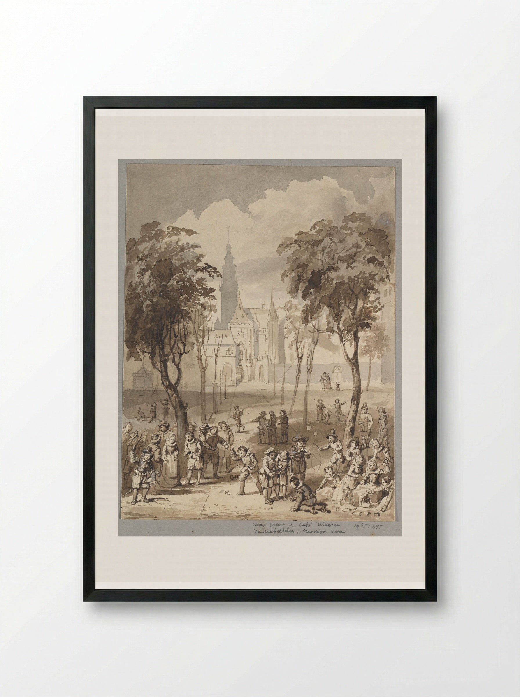 Kinderspelen op het Abdijplein in Middelburg - Johann Wilhelm Kaiser (I) - Framed Print Black