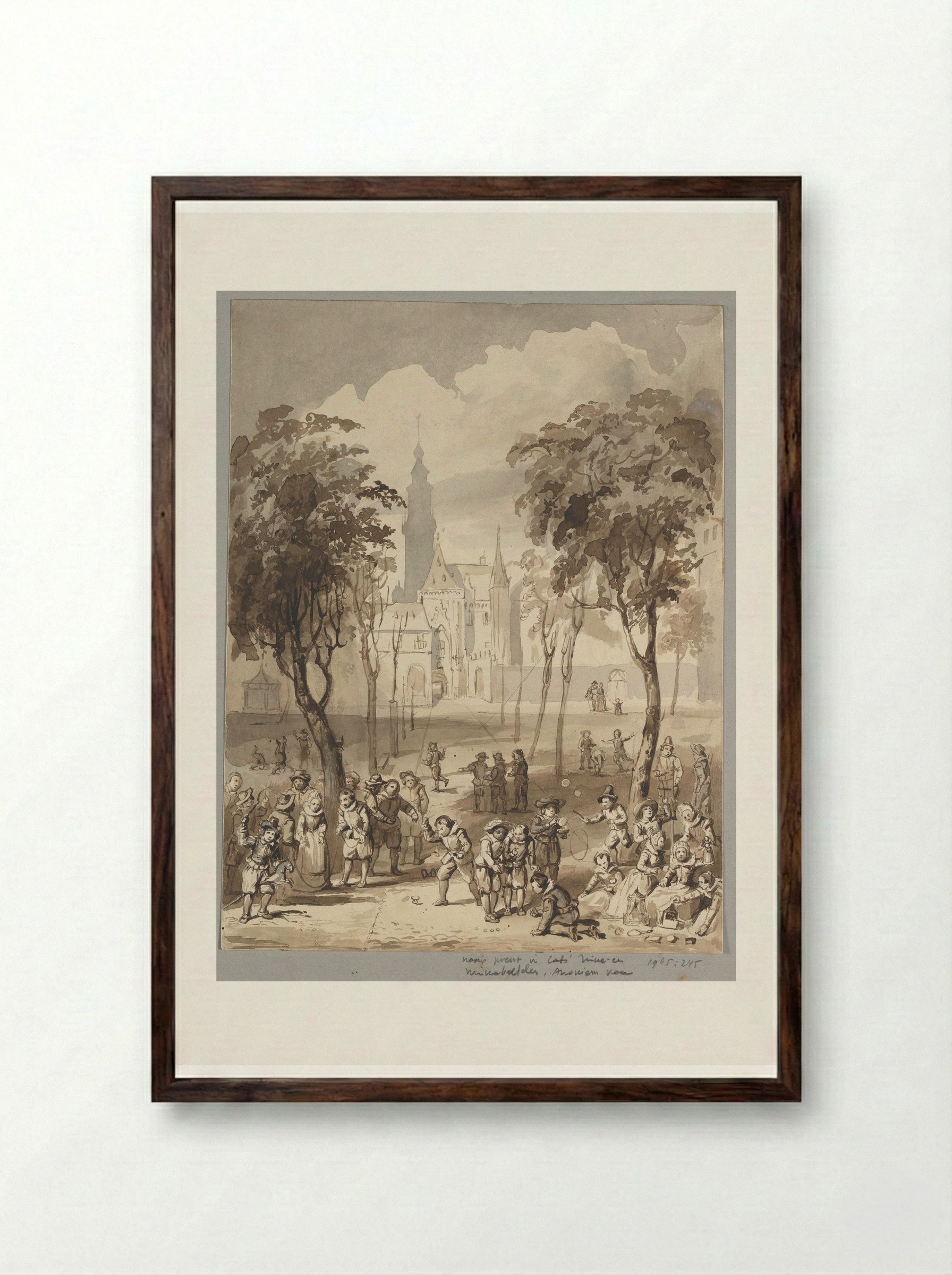 Kinderspelen op het Abdijplein in Middelburg - Johann Wilhelm Kaiser (I) - Framed Print Dark Wood