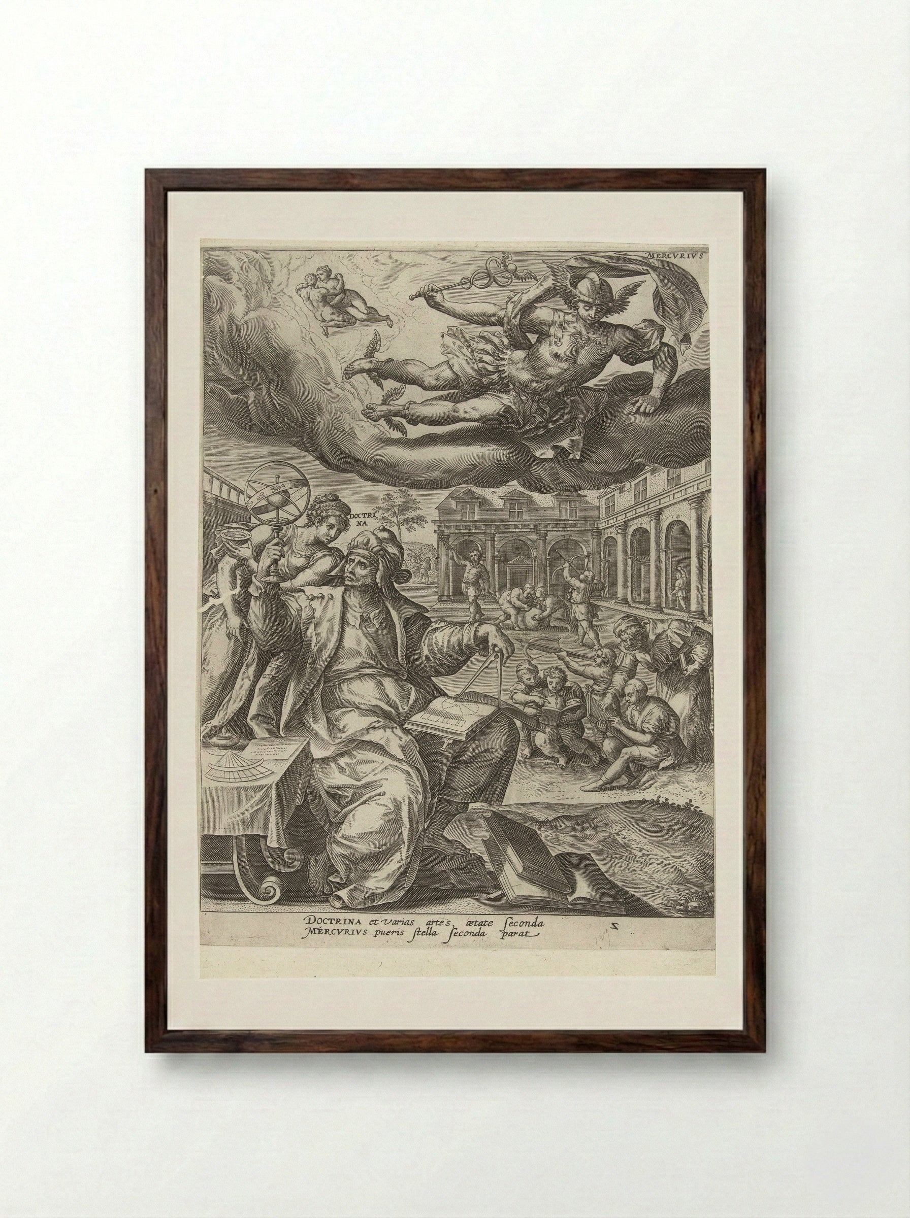 Kindertijd onder invloed van Mercurius - Gerard de Jode - Framed Print Dark Wood