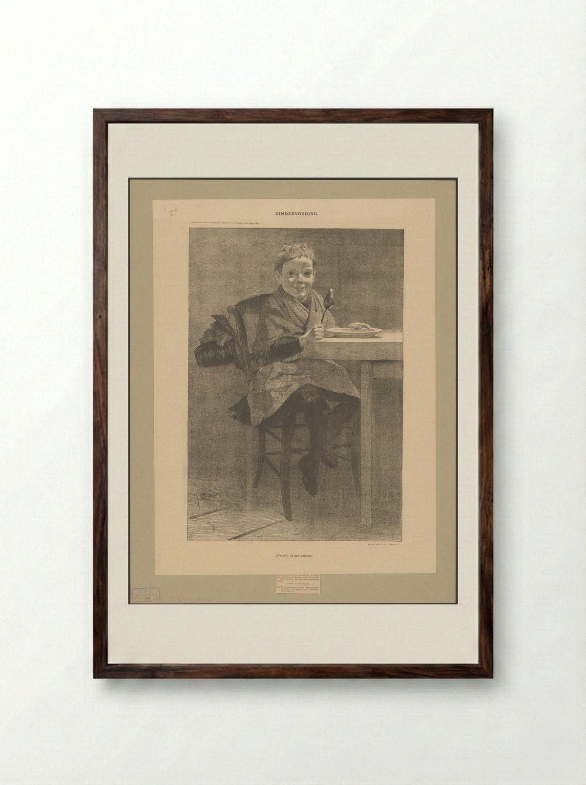 Kindervoeding / "Dankie, ik heb genoeg!" - Johan Braakensiek - Framed Print Dark Wood