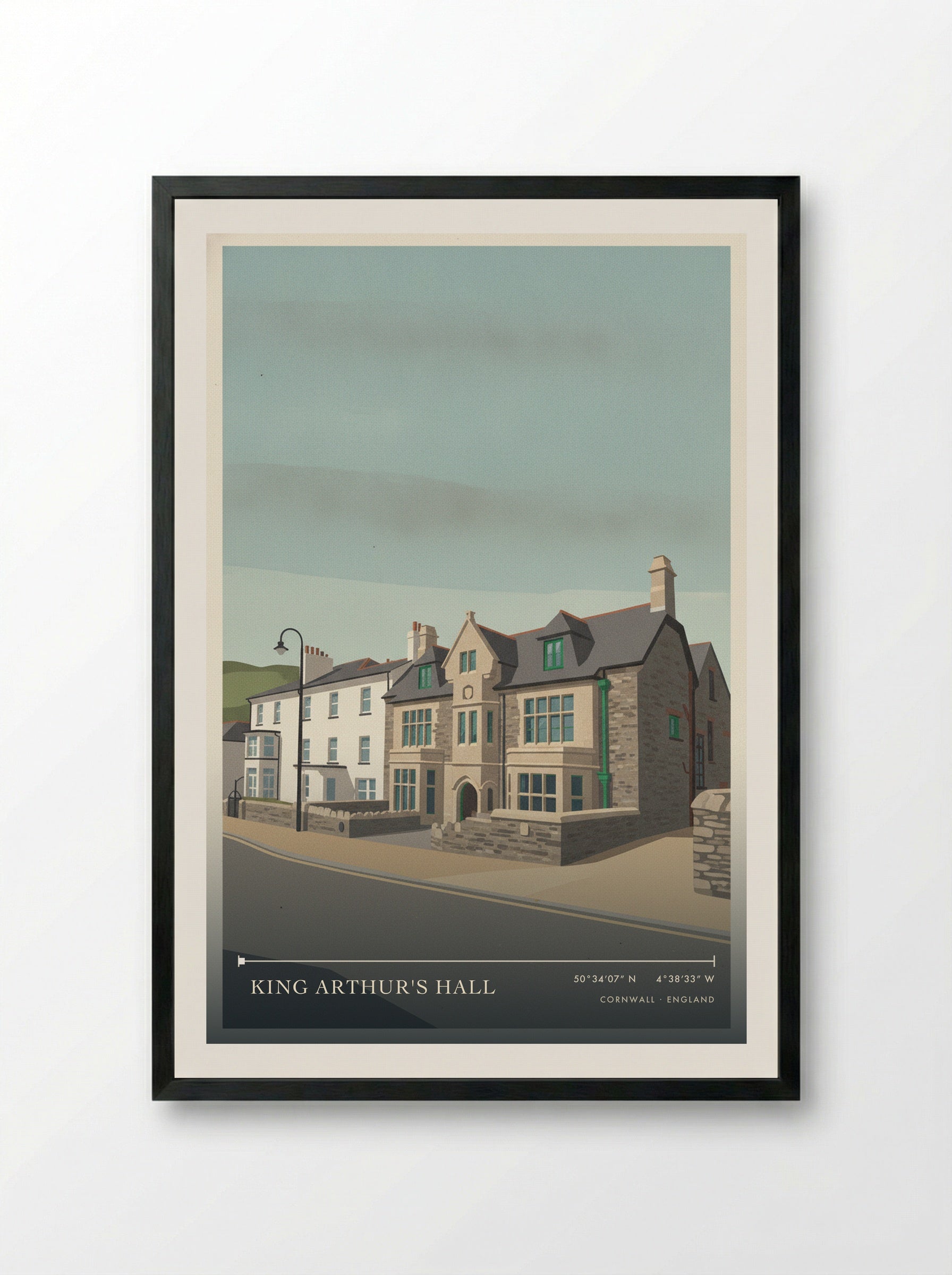 King Arthur's Hall Cornwall England Travel Poster - Framed Print Black