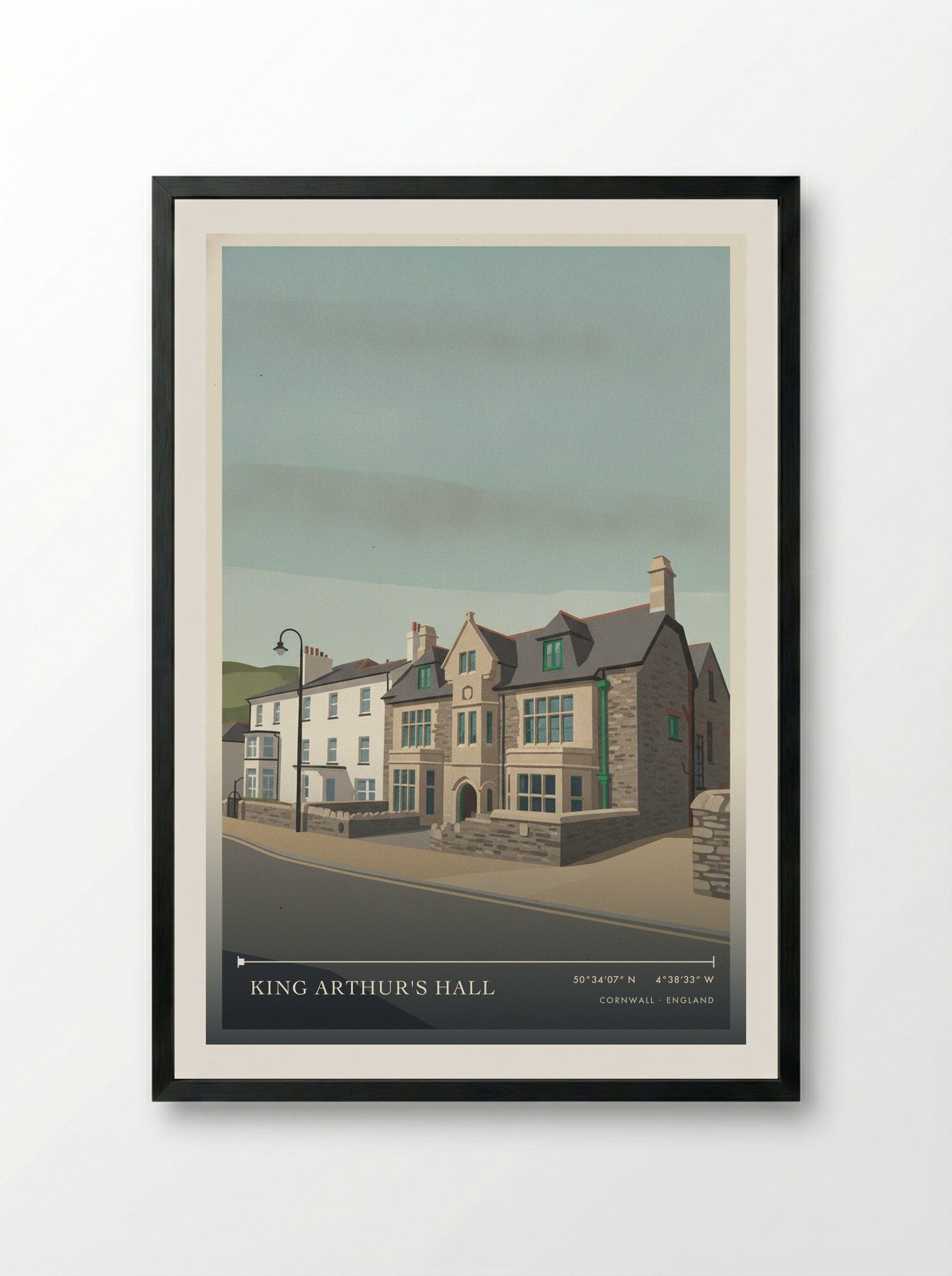 King Arthur's Hall Cornwall England Travel Poster - Framed Print Black