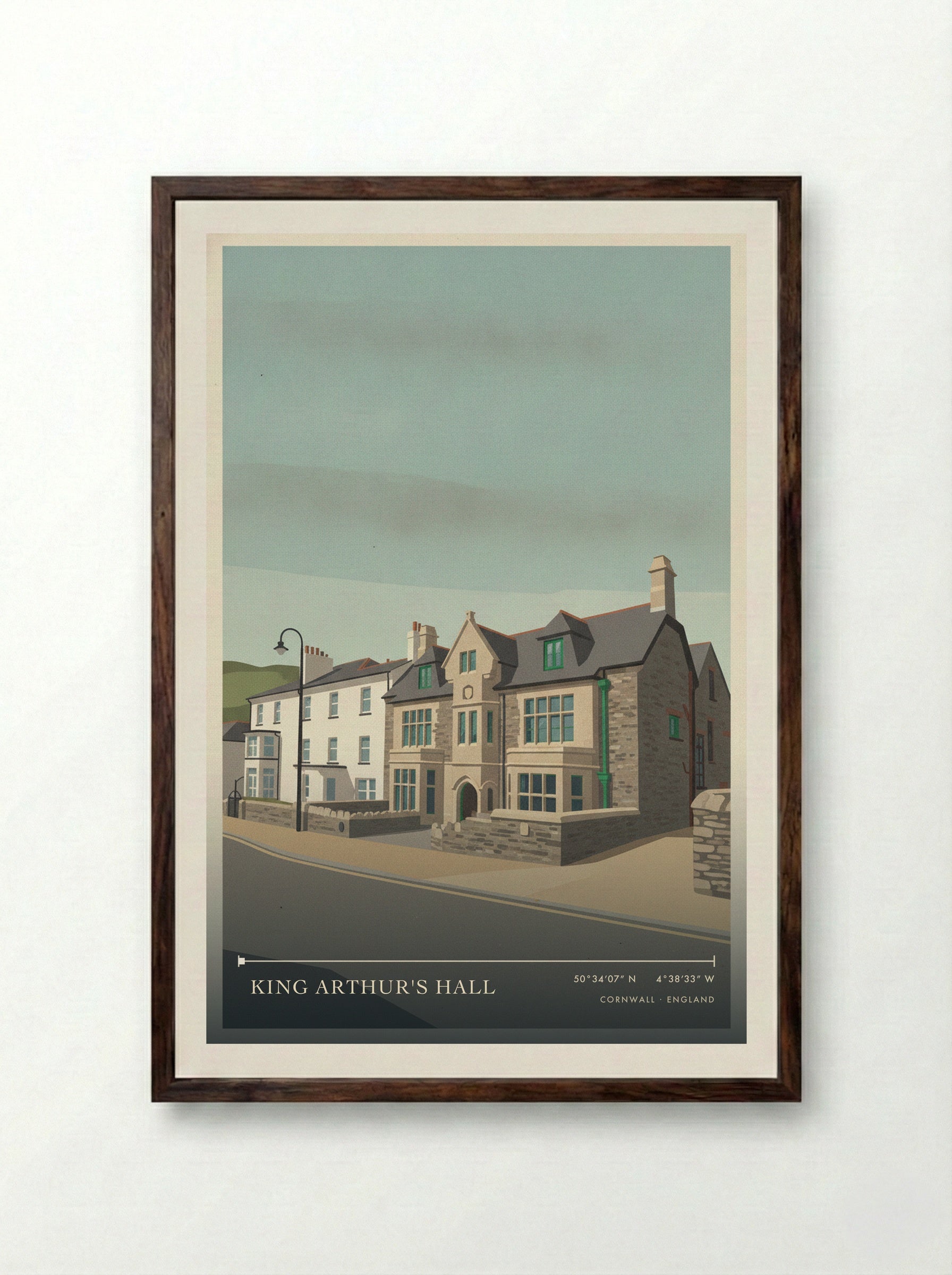 King Arthur's Hall Cornwall England Travel Poster - Framed Print Dark Wood