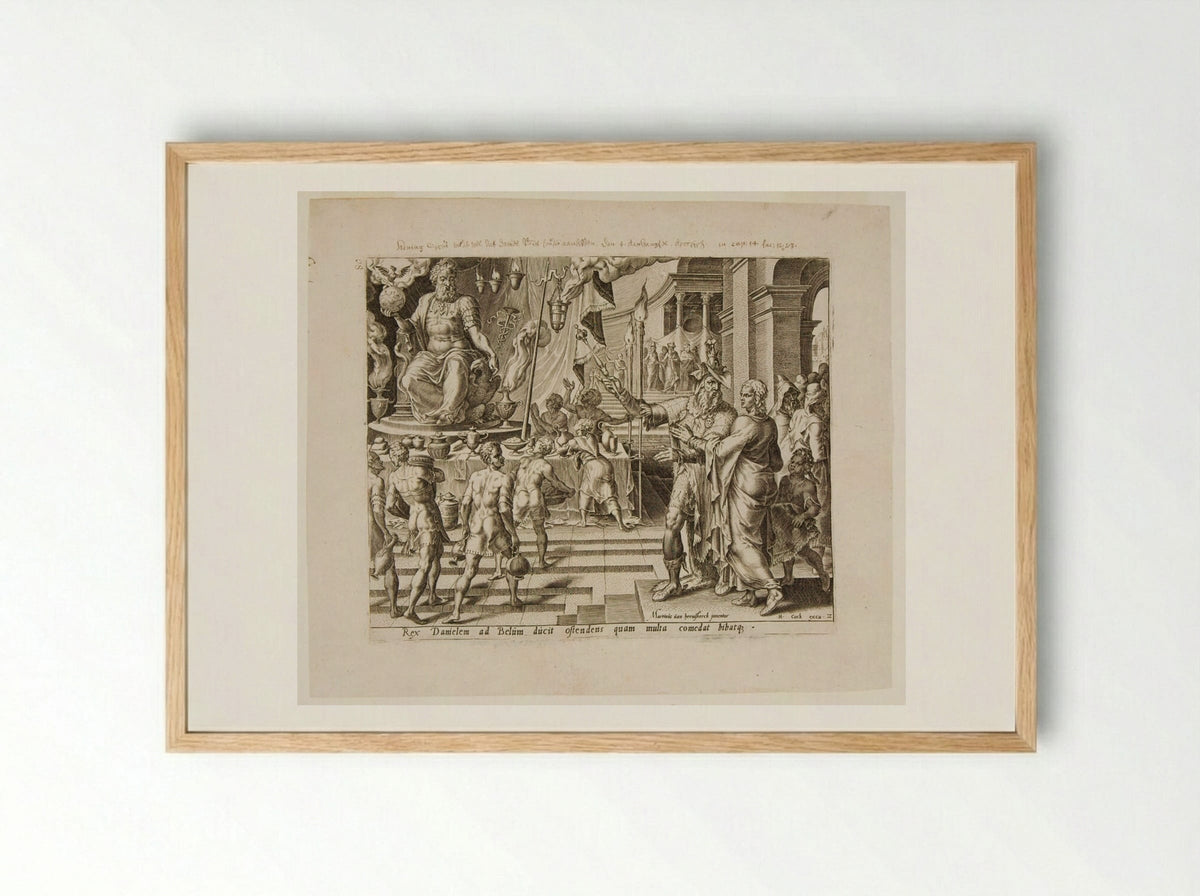 King Cyrus and the Priests Show Baal to Daniel - Philips Galle - Framed Print Wood