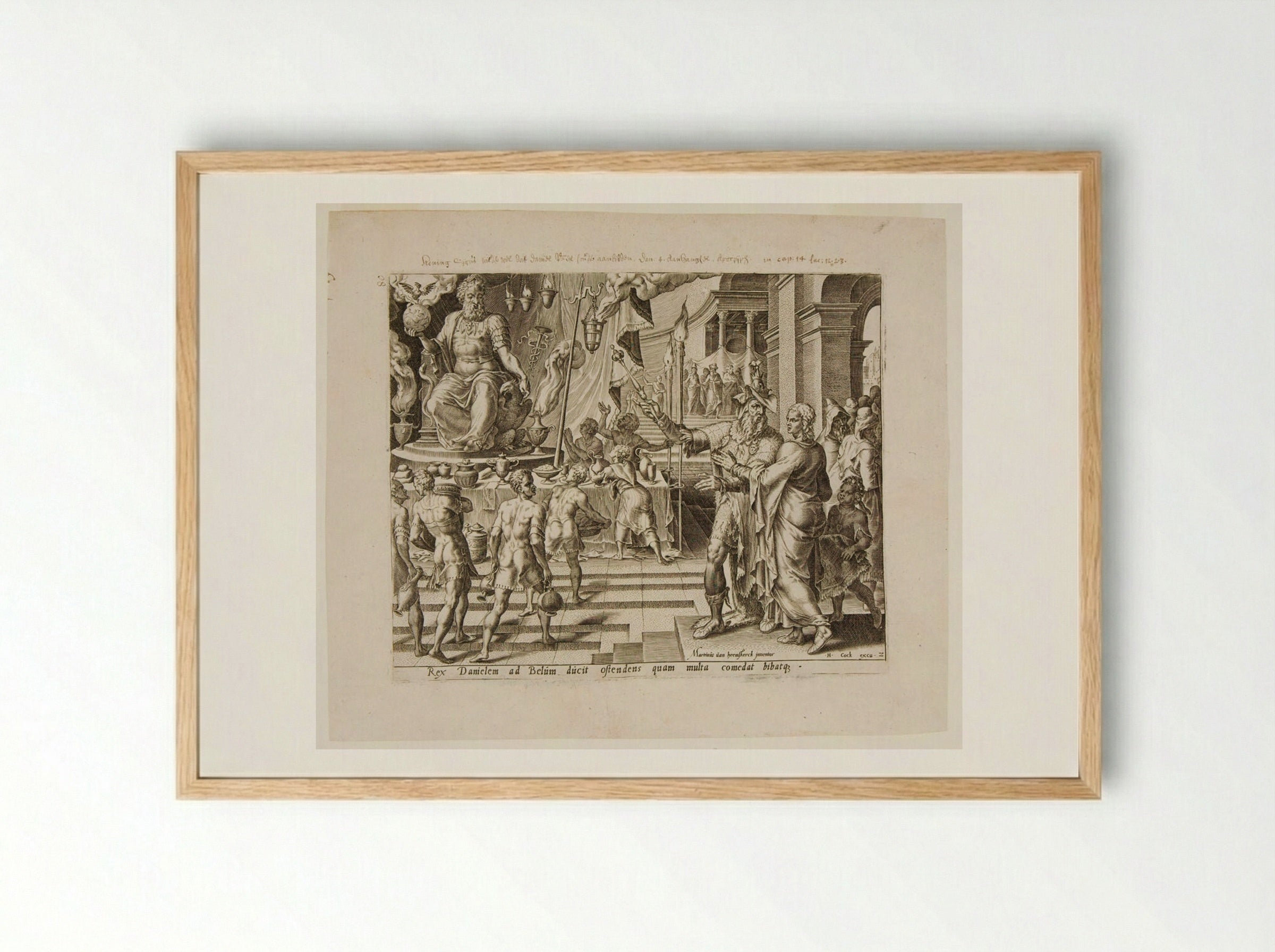 King Cyrus and the Priests Show Baal to Daniel - Philips Galle - Framed Print Wood