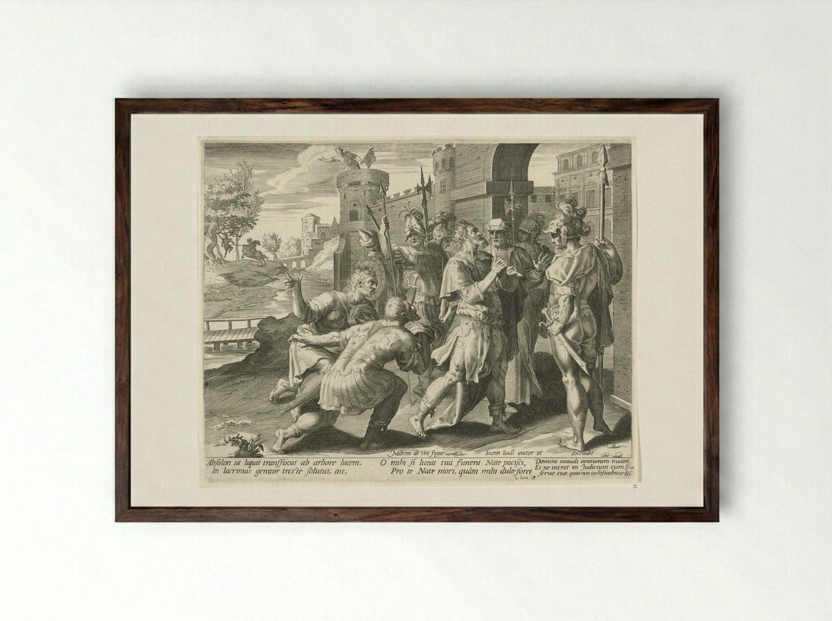 King David Learns of the Death of Absalom - Aegidius Sadeler (II) - Framed Print Dark Wood