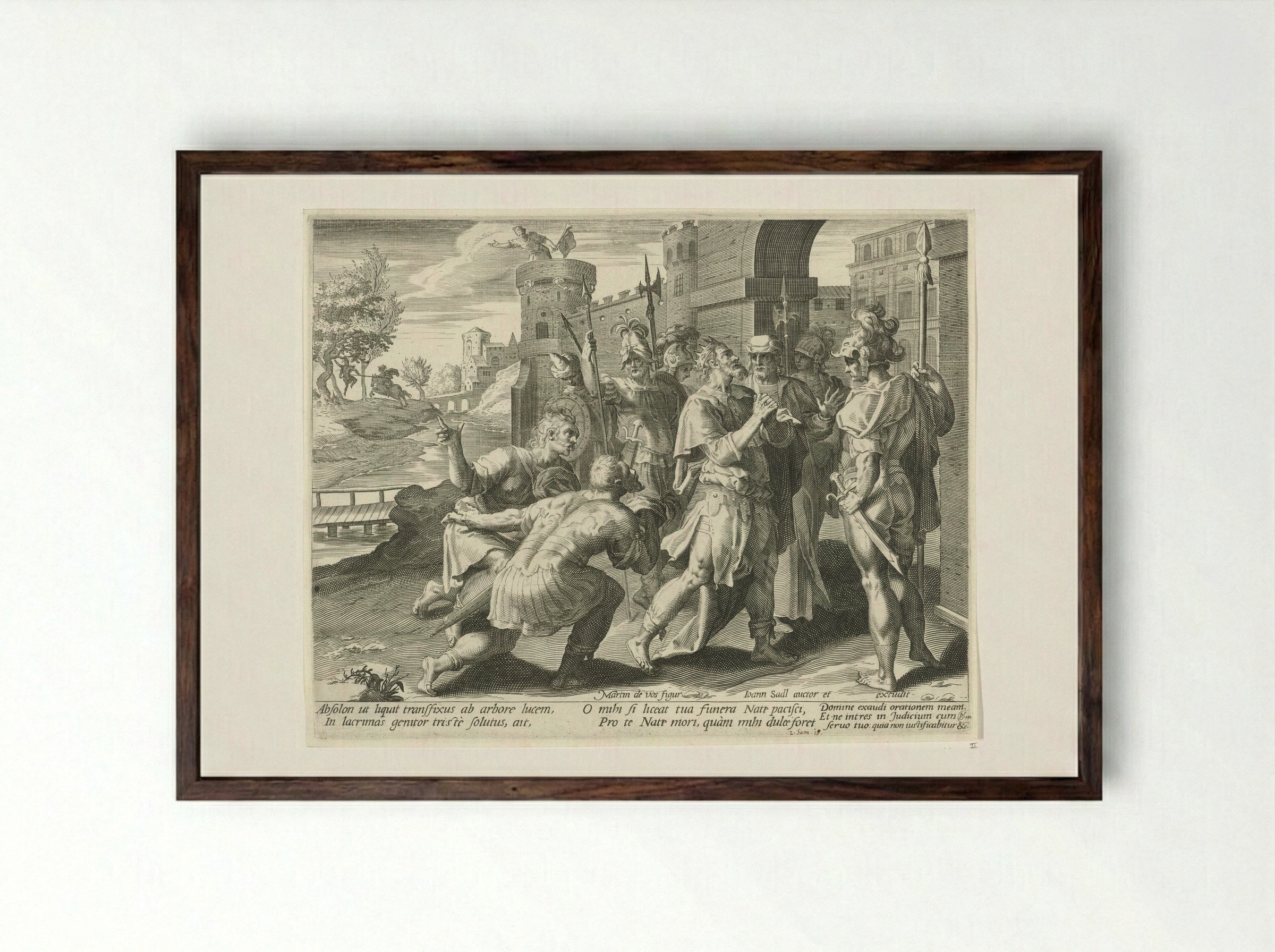 King David Learns of the Death of Absalom - Aegidius Sadeler (II) - Framed Print Dark Wood