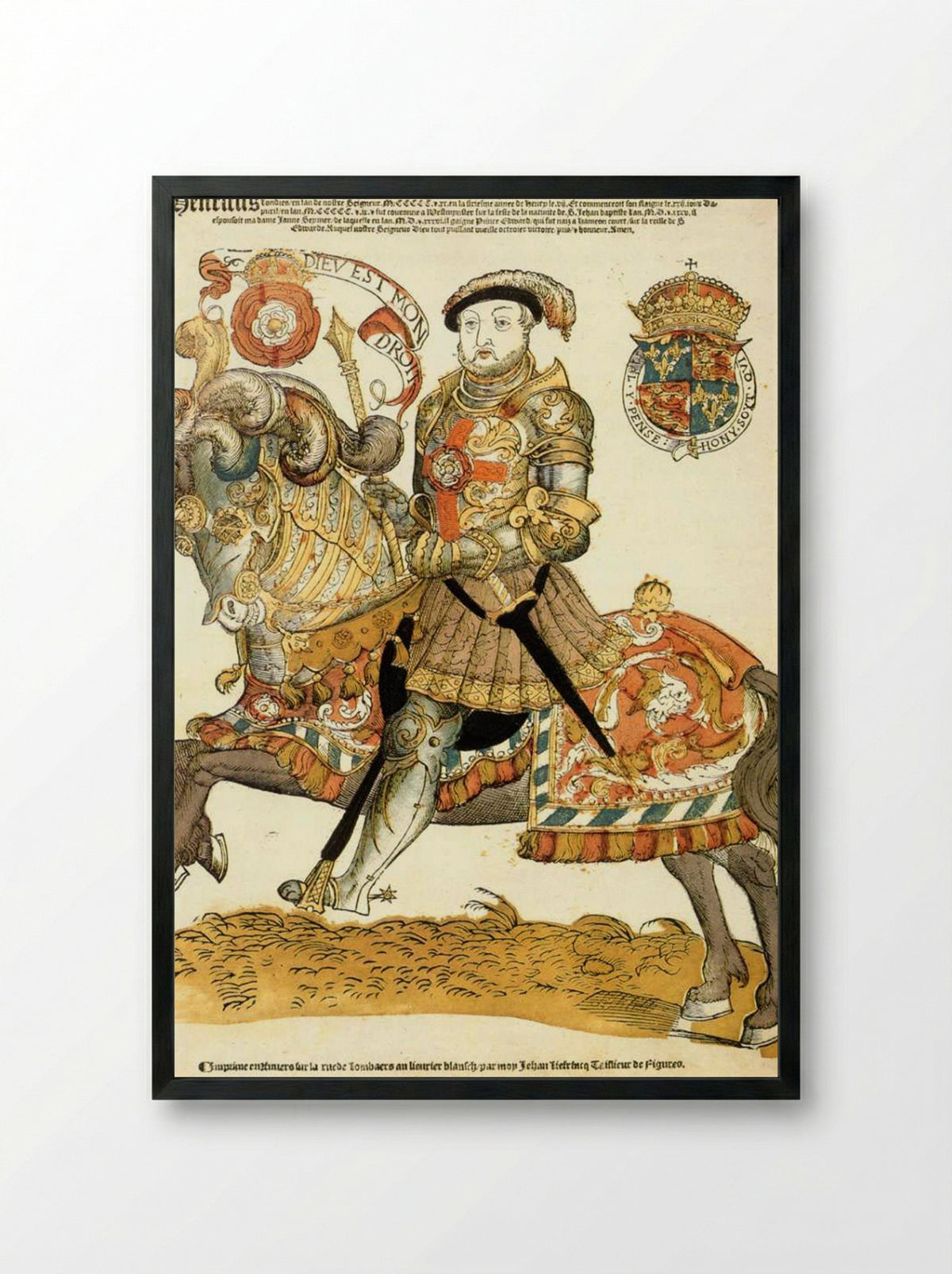 King Henry VIII on Horseback - Hans Liefrinck (II) - Framed Print Black