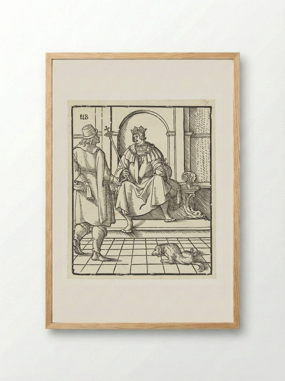 King Seated on a Throne in Conversation with a Standing Man - Peter Flötner - Framed Print Wood