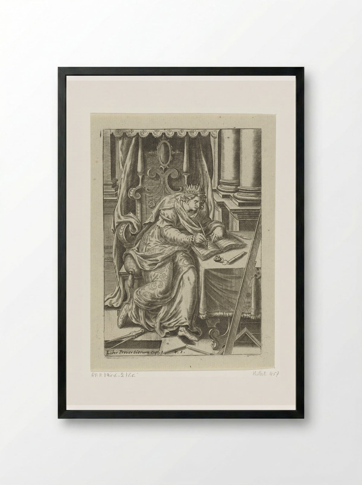 King Solomon Writing the Book of Proverbs - Abraham de Bruyn - Framed Print Black