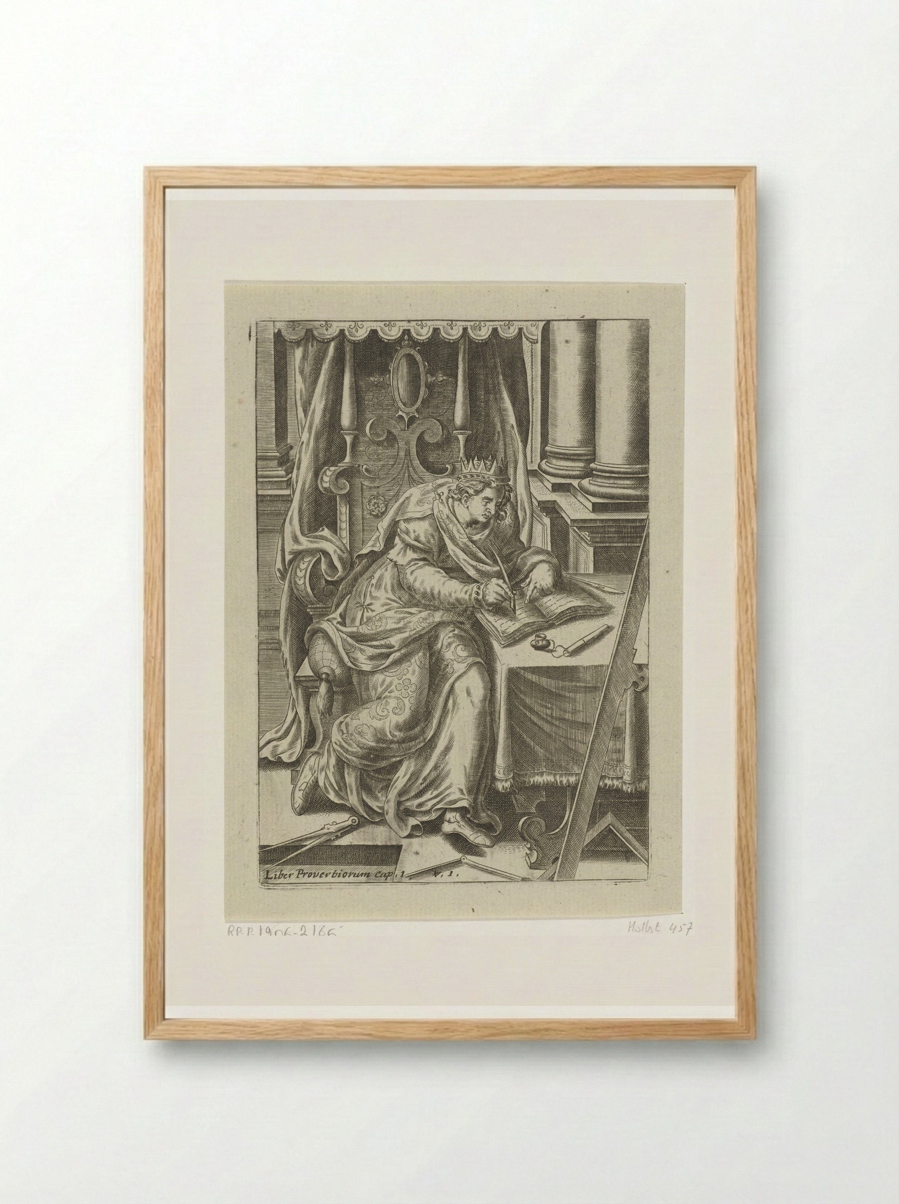 King Solomon Writing the Book of Proverbs - Abraham de Bruyn - Framed Print Wood