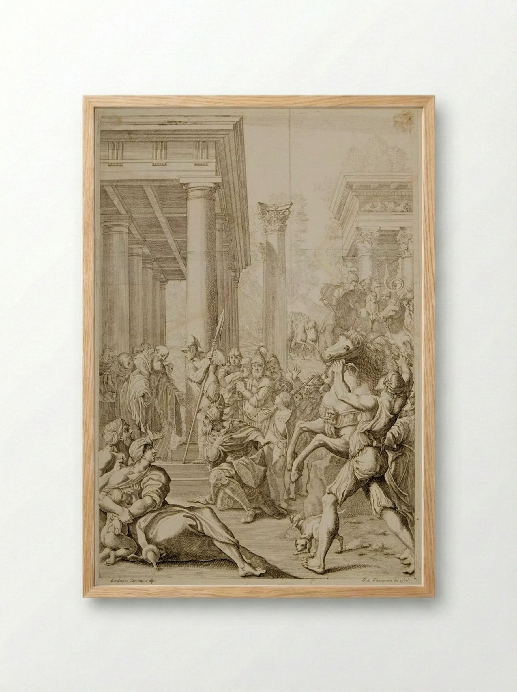 King Totila Visits Saint Benedict - Jacopo Maria Giovannini - Framed Print Wood