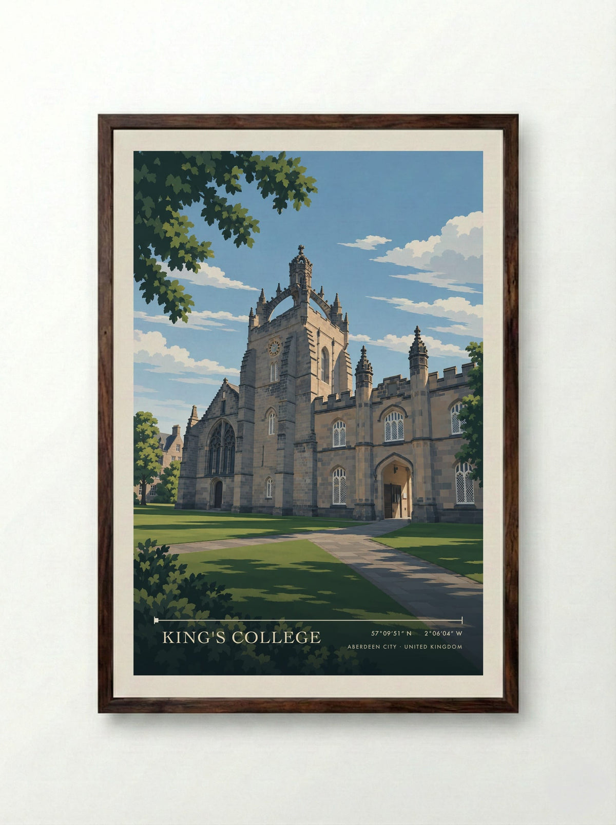 King's College, Aberdeen City | Travel Poster - Framed Print Dark Wood