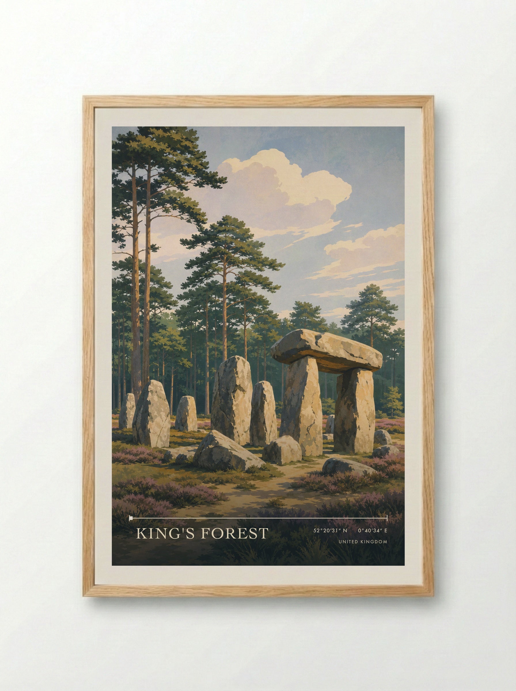 King's Forest United Kingdom Travel Poster - Framed Print Wood