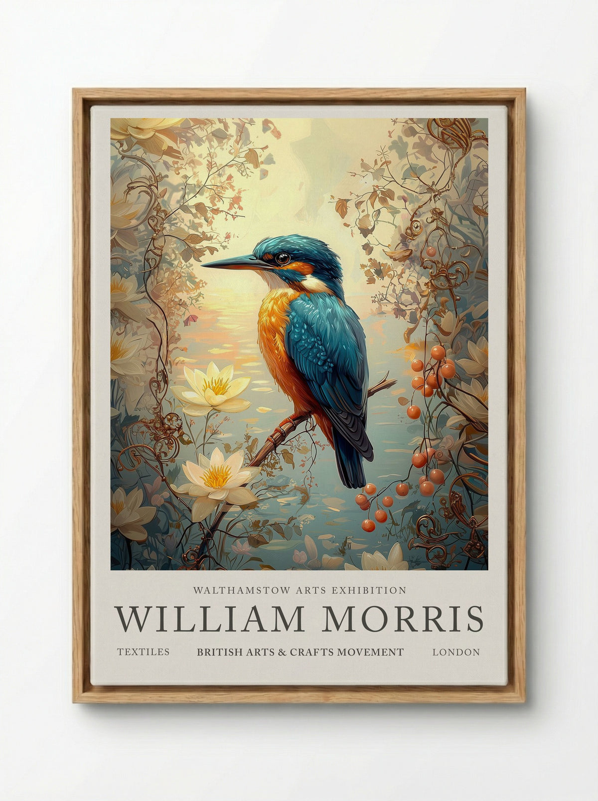 Kingfisher Calm - William Morris - Framed Canvas Wood
