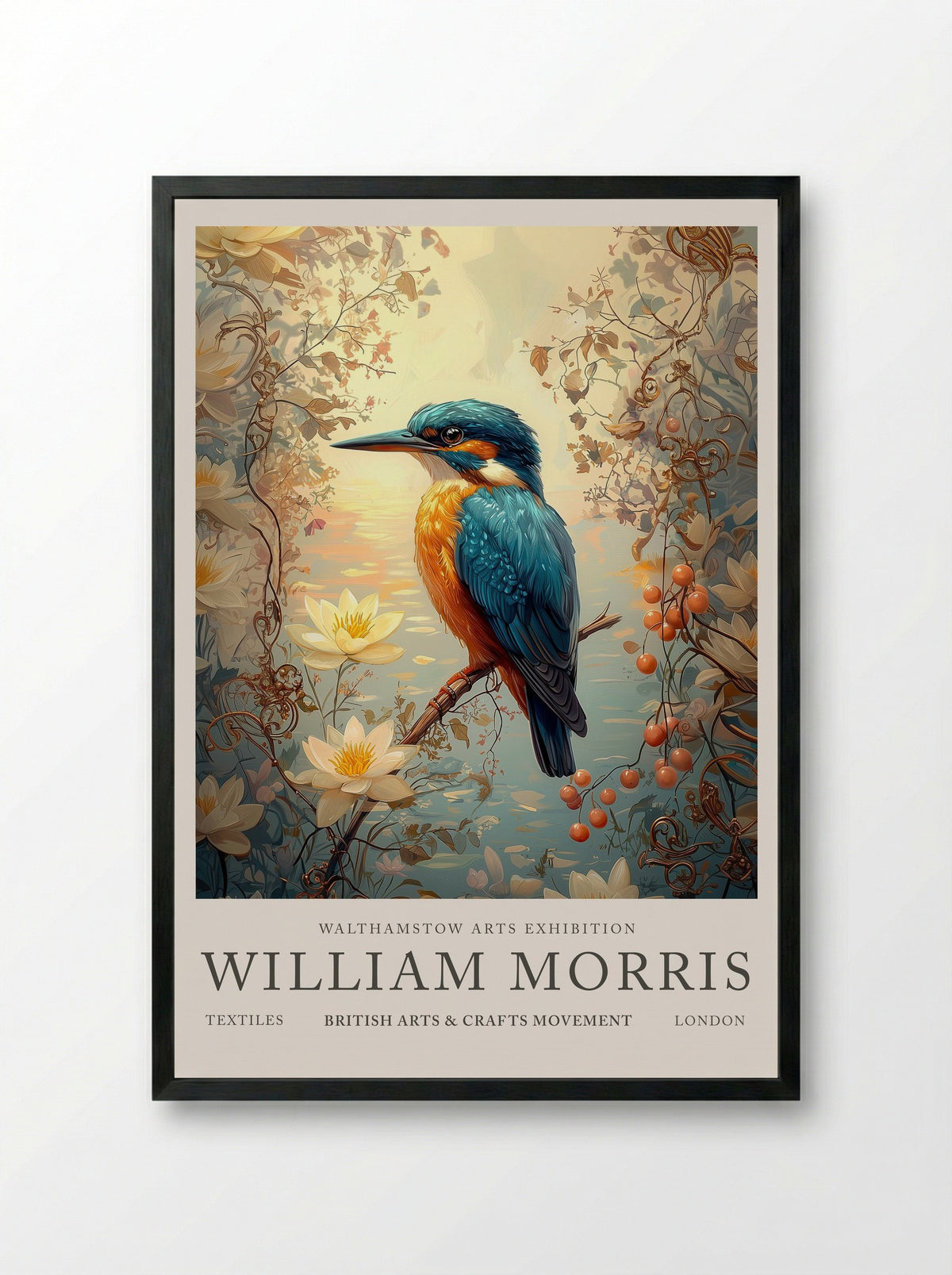 Kingfisher Calm - William Morris - Framed Print Black