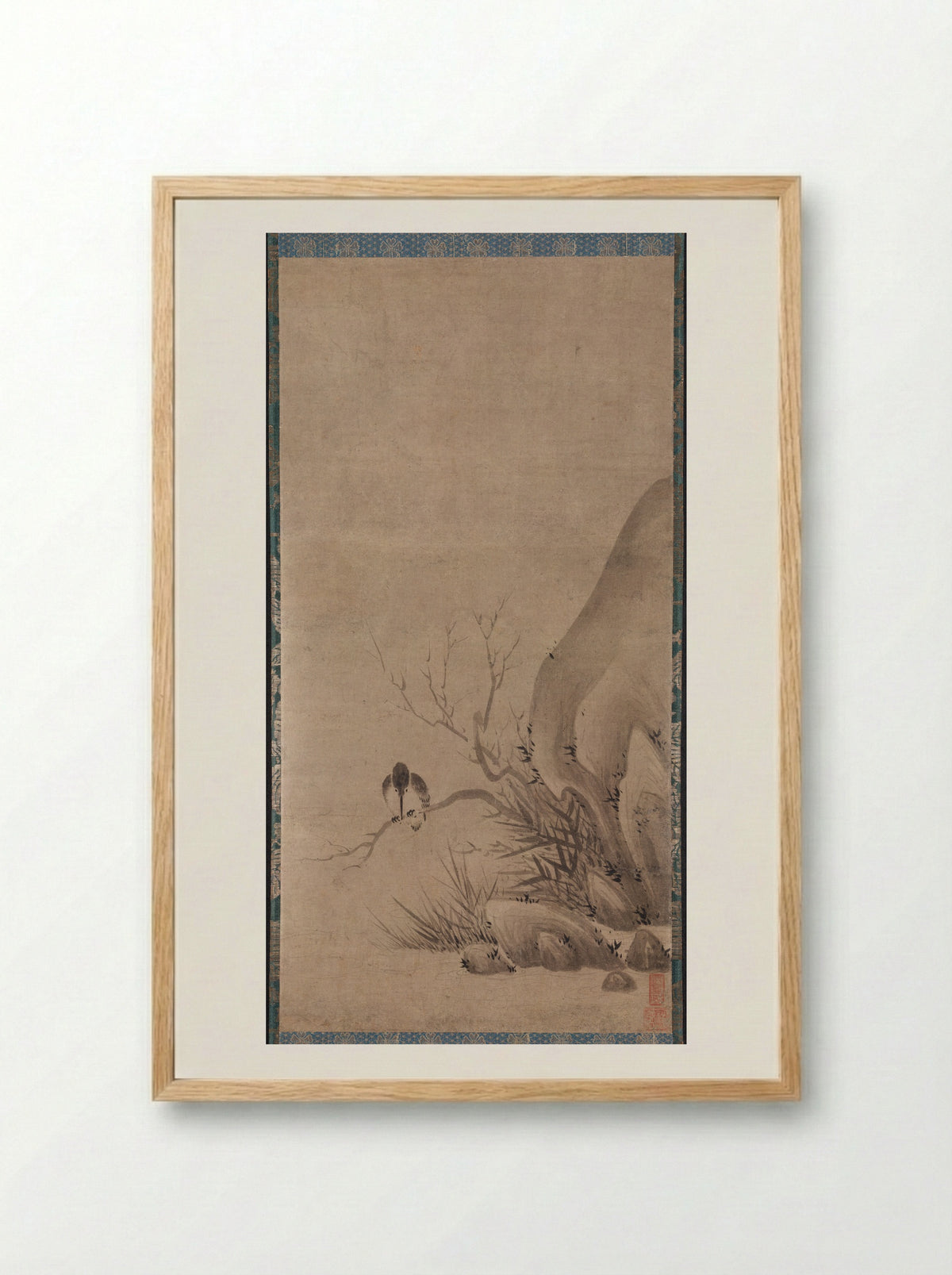 Kingfisher Perched above a Stream - Kenkō Shōkei - Framed Print Wood