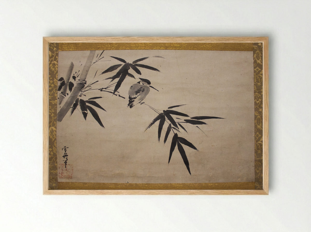 Kingfisher and Bamboo - Sesshū Tōyō - Framed Print Wood