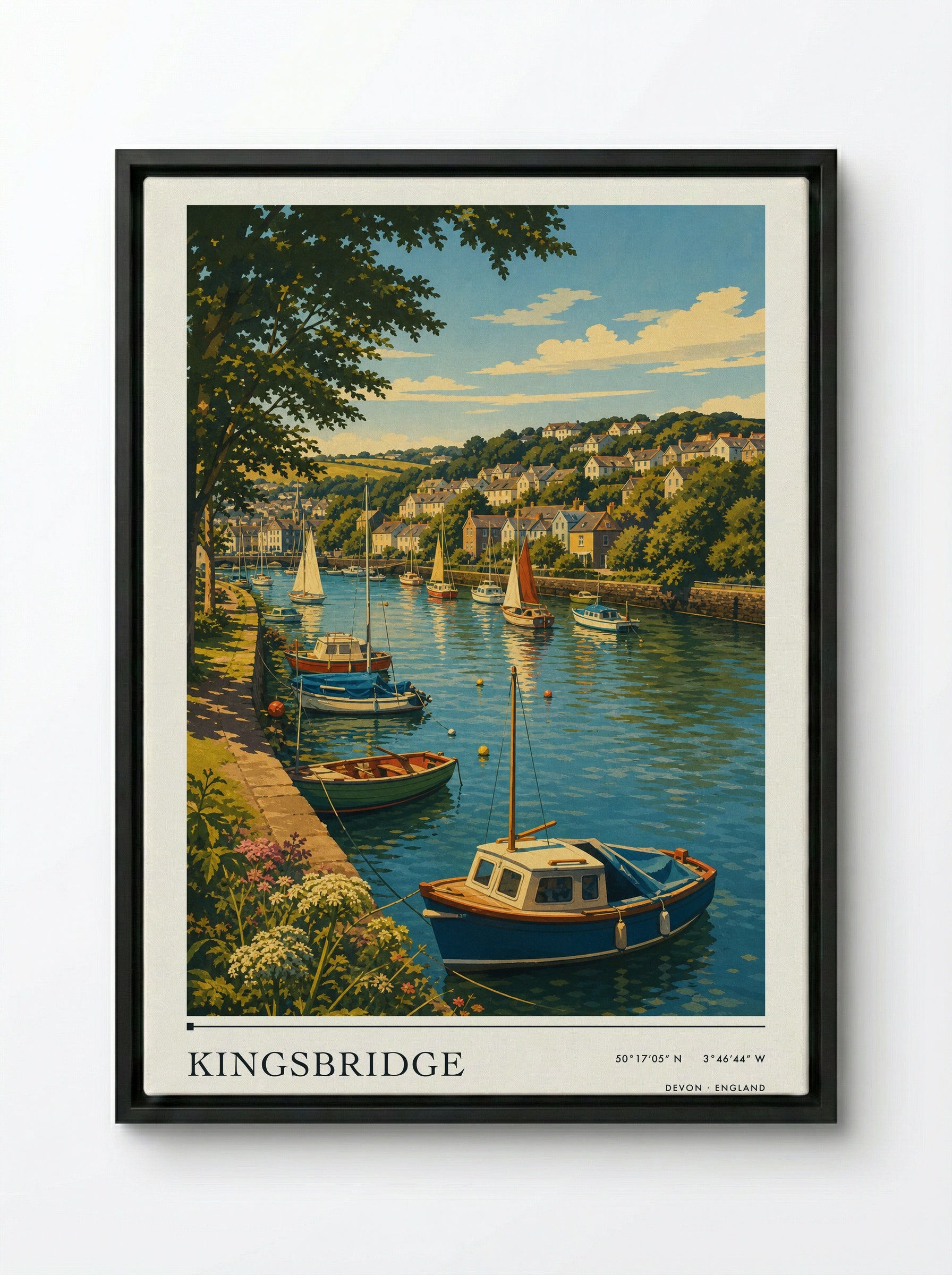 Kingsbridge Devon England Travel Poster - Framed Canvas Black