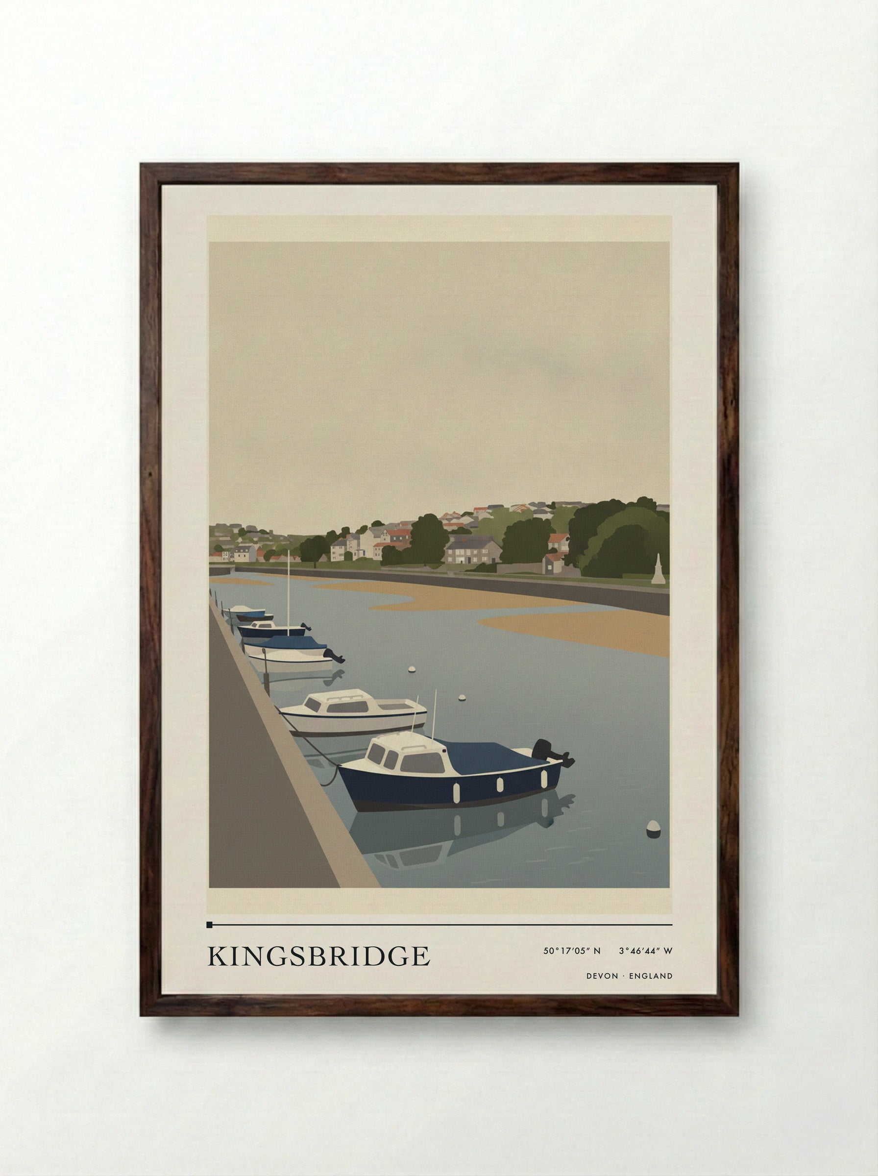 Kingsbridge Devon England Travel Poster - Framed Print Dark Wood