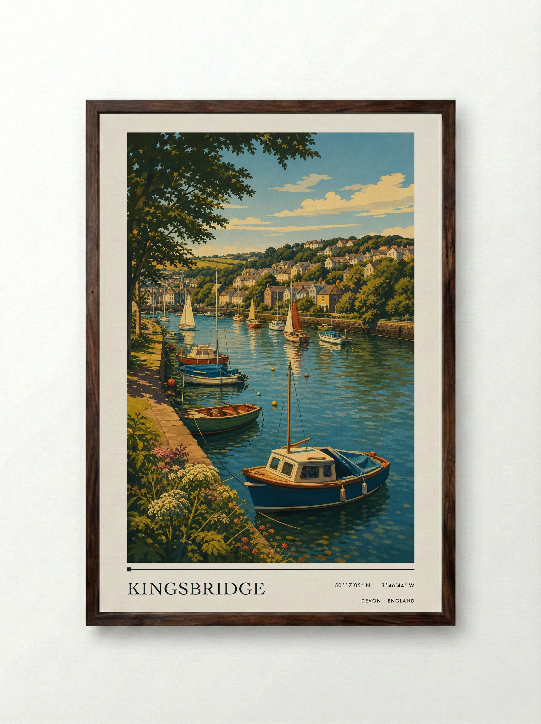 Kingsbridge Devon England Travel Poster - Framed Print Dark Wood