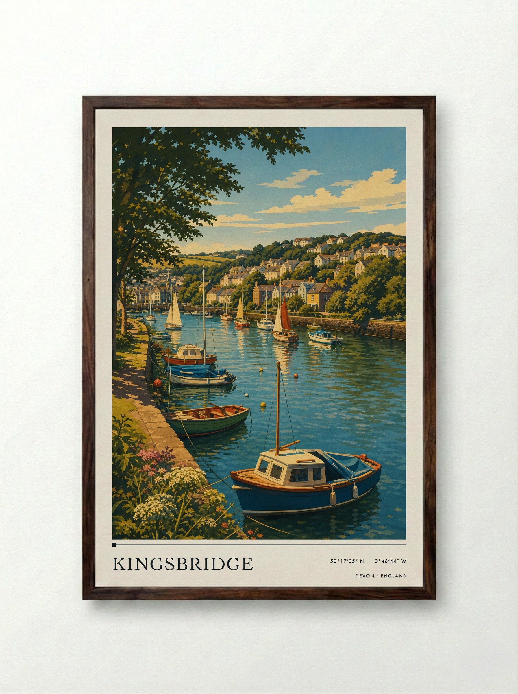 Kingsbridge Devon England Travel Poster - Framed Print Dark Wood