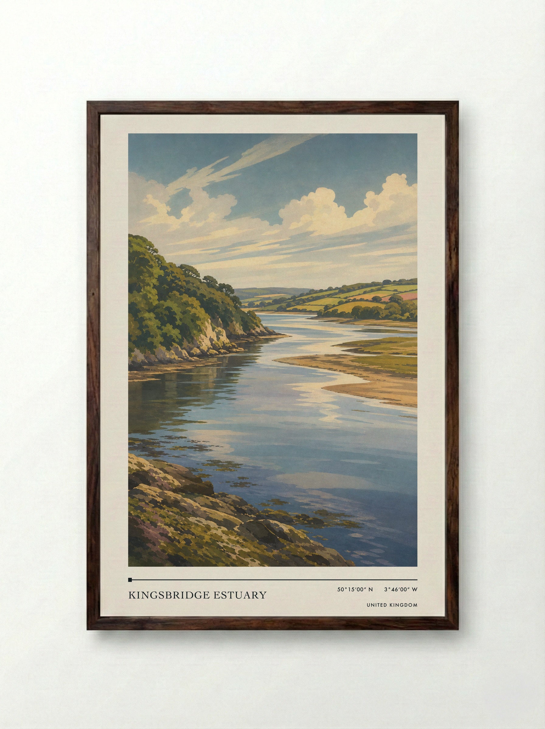 Kingsbridge Estuary United Kingdom Travel Poster - Framed Print Dark Wood