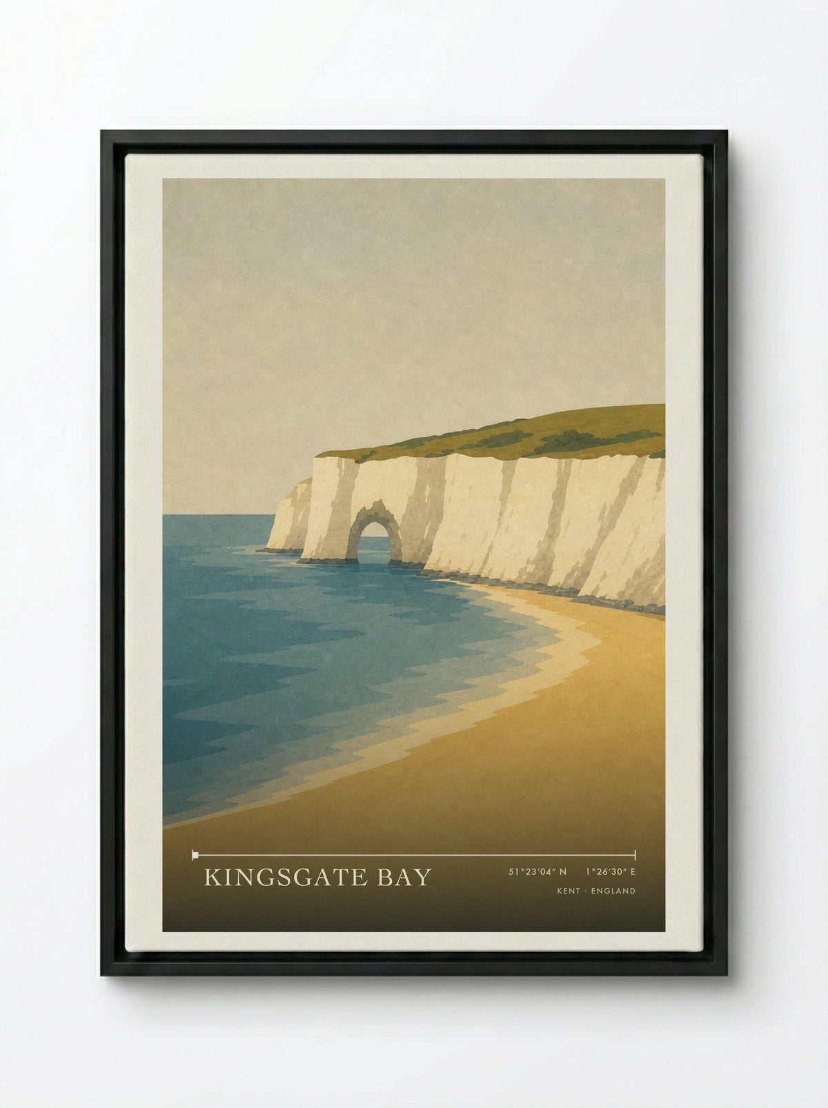 Kingsgate Bay Kent Travel Poster - Framed Canvas Black