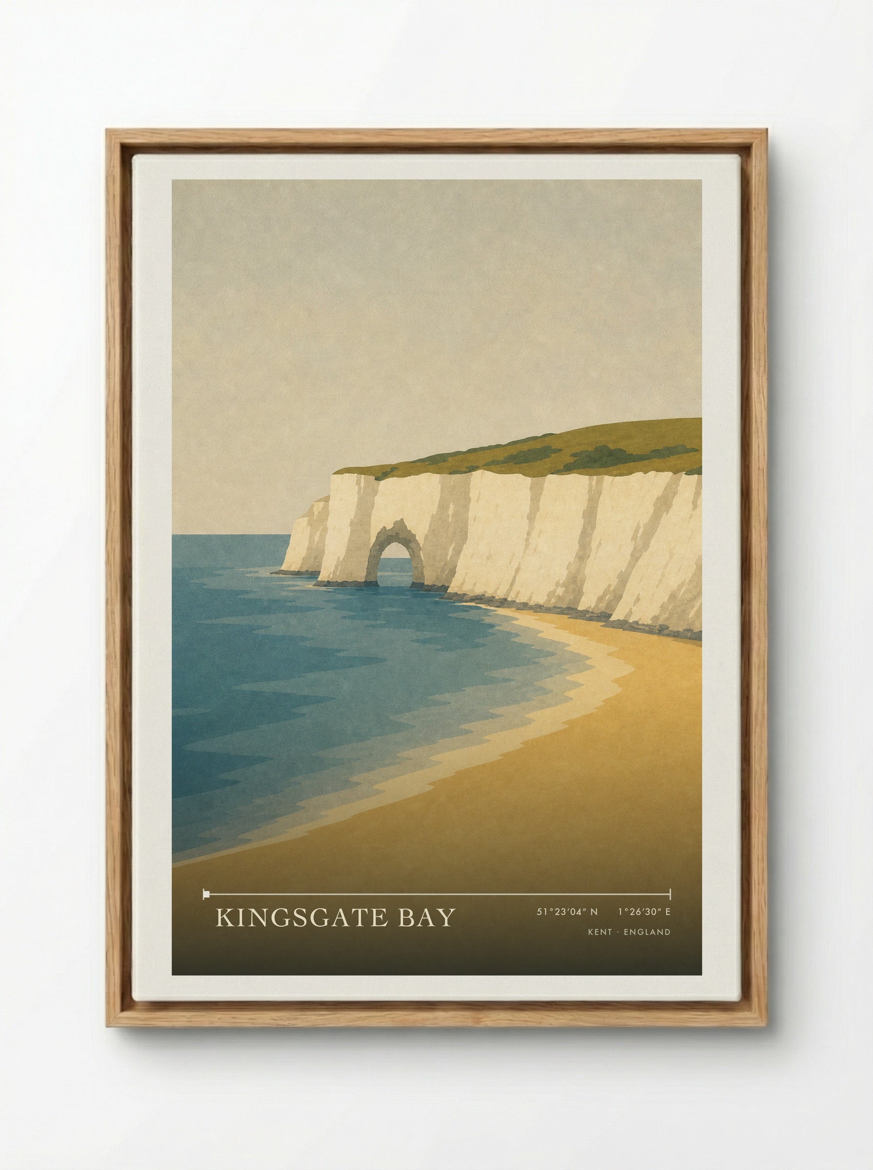 Kingsgate Bay Kent Travel Poster - Framed Canvas Wood
