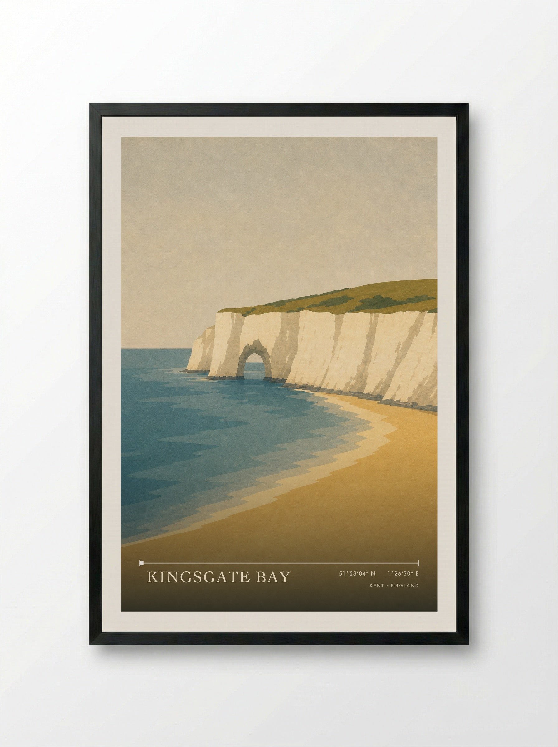 Kingsgate Bay Kent Travel Poster - Framed Print Black